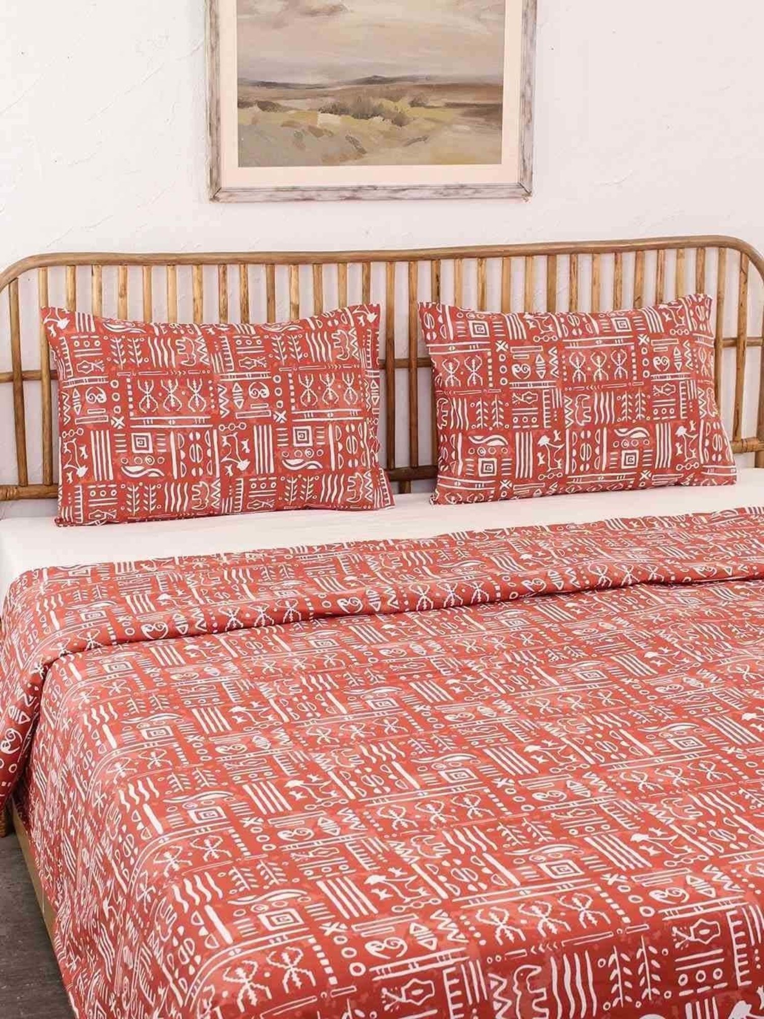 House This Gamathi Rust & White Cotton 144 TC Single Duvet Cover