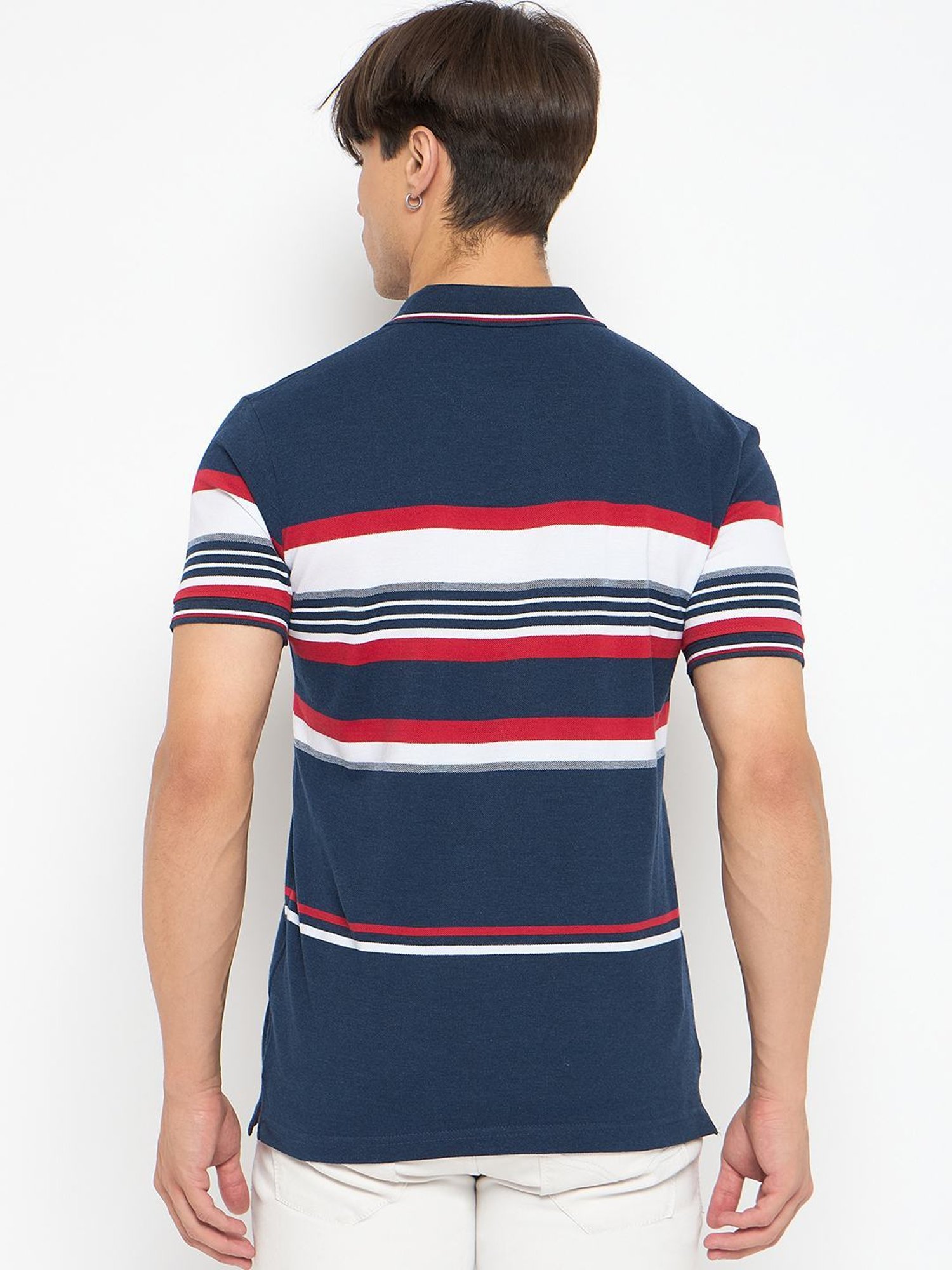 Duke Navy Regular Fit Striped Polo T-Shirt