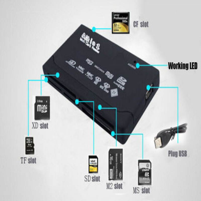 Mini All In One USB Multi Memory Card Reader High Speed Hard Drive Adapters For CF XD SD MMC SDHC MS