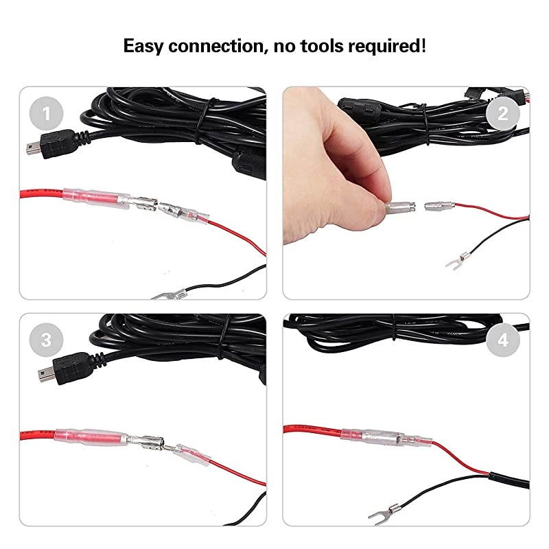 Upgraded Dash Cam Hardwire Kit, 13ft Cable with Mini and Micro USB Port for Dash Camera, Battery Drain Protection, 12V-24V to 5V Car Charger Power Cord with 5 Fuse Kit and Installation Tool