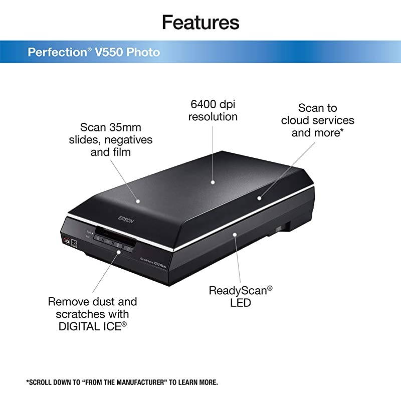 Perfection V550 Color Photo, Image, Film, Negative & Document Scanner with 6400 DPI Optical Resolution