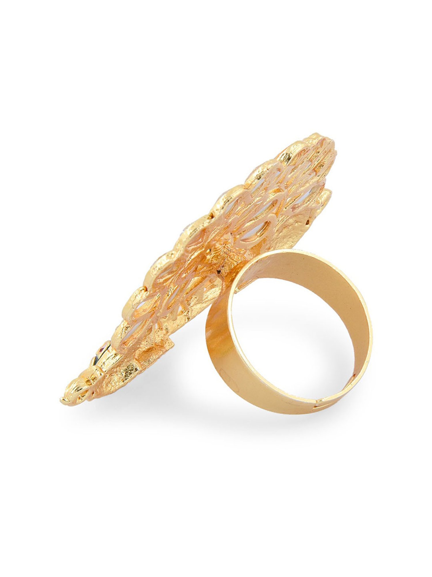 Zaveri Pearls Green Pink Meenakari Multistrand Beaded Kundan Necklace Earring Ring Set-ZPFK15624