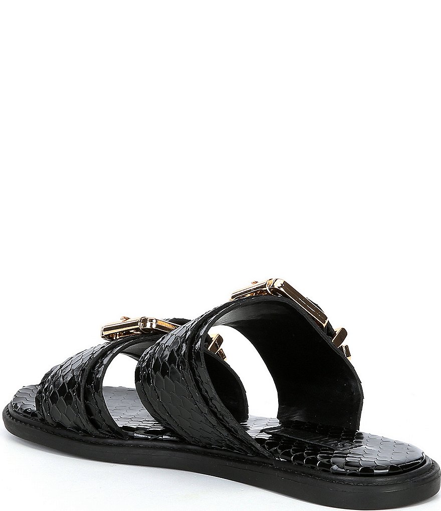 Schutz Shina Reptile Print Leather Buckled Slide Sandals