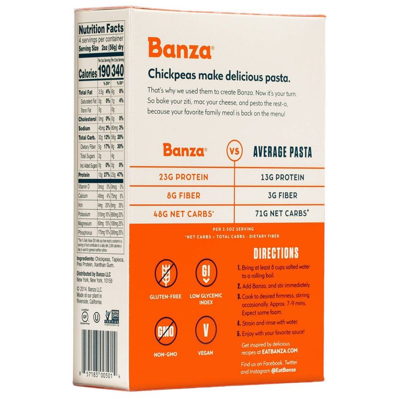 Banza Chickpea Pasta Rotini 8 Oz