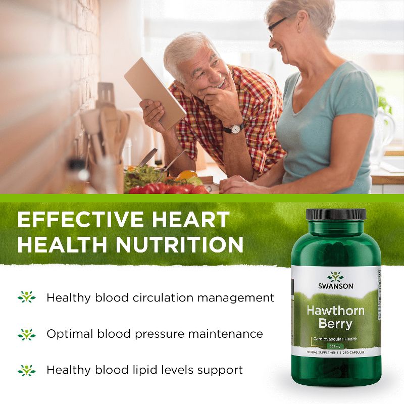 Swanson Hawthorn Berries Supplement | Supports Blood Pressure & Heart Health 250 Capsules, 565 mg each Hawthorne Berry Pills