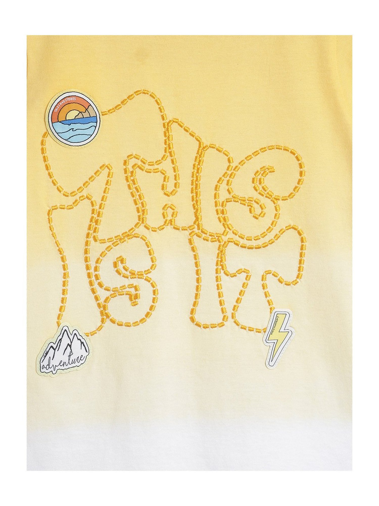 Tales & Stories Kids Yellow & White Embroidered  T-Shirt