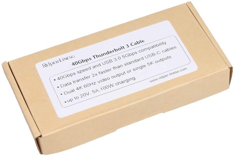 Thunderbolt 3 Cable 40Gbps Supports 100W (20V 5A) Charging 4K 60hz Monitor 2.6ft / 0.8m USB C Compatible (2.6ft A-Model)