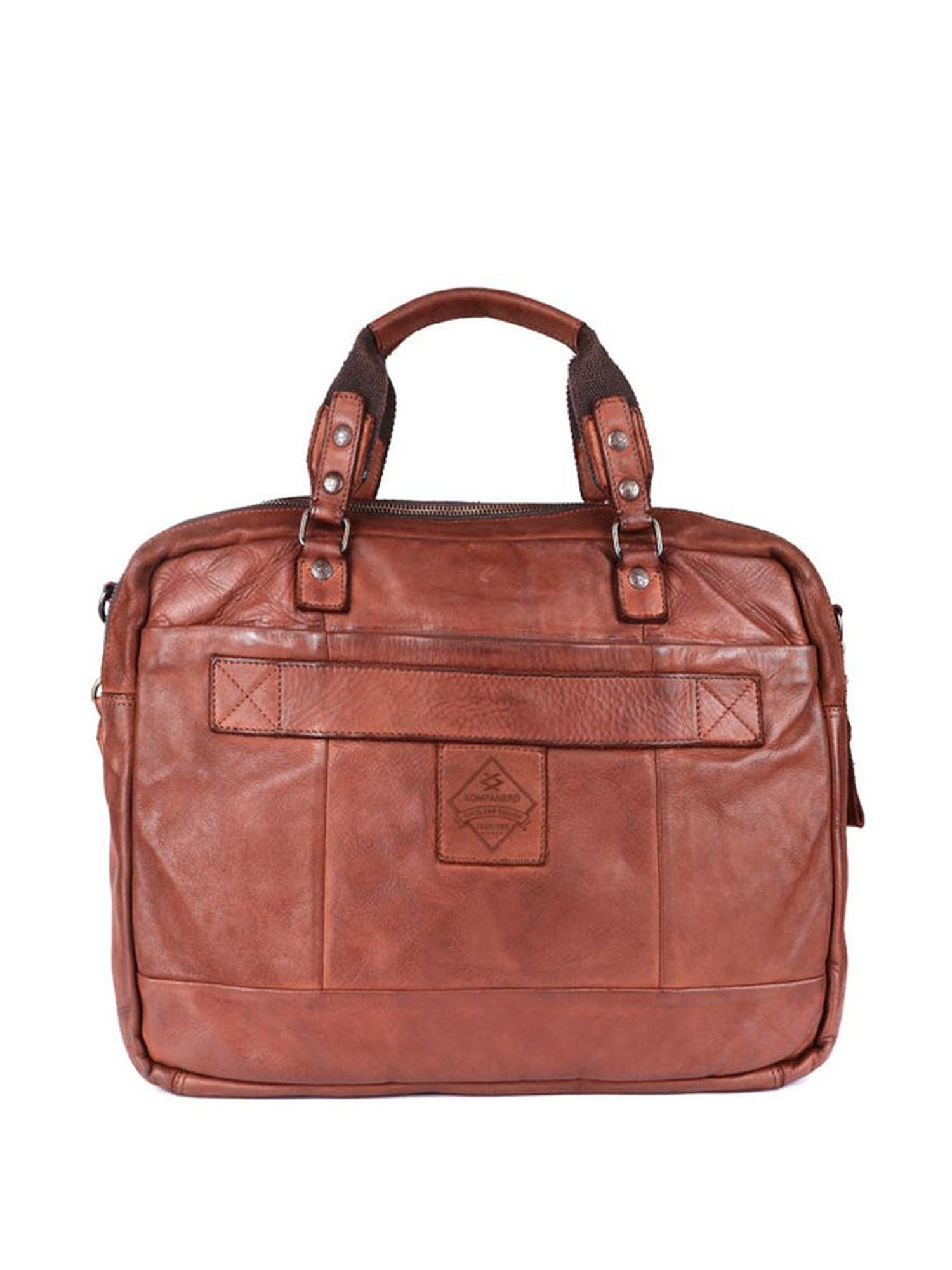 KOMPANERO Garrison Cognac Leather Solid Messenger Bag