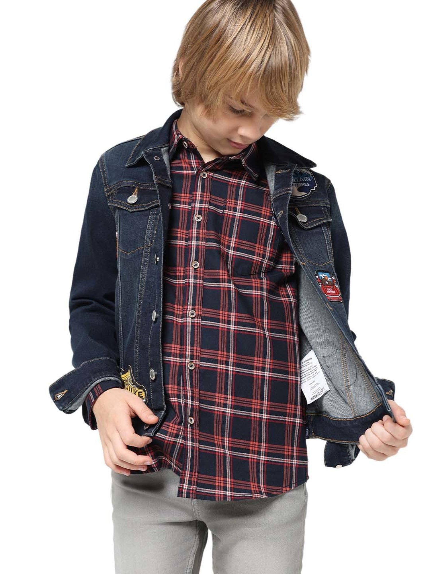 Jack & Jones Junior Rio Red Cotton Chequered Full Sleeves Shirt