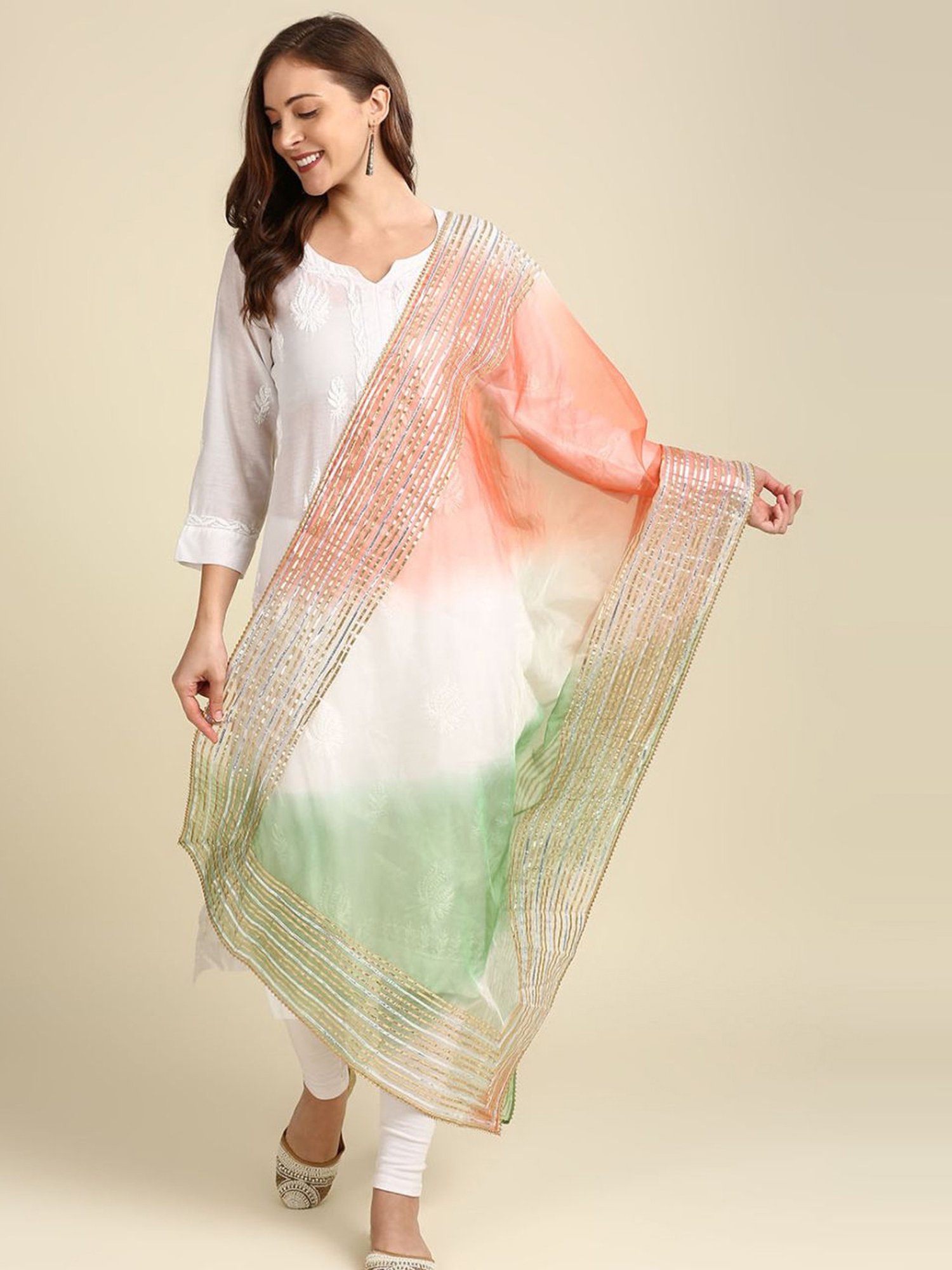 Dupatta Bazaar White Zari Work Dupatta