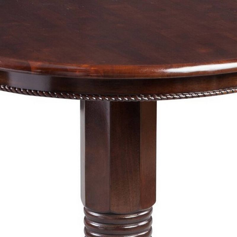 Round Wooden Pub Bar Height Table with Turned Pedestal Base Brown - Benzara