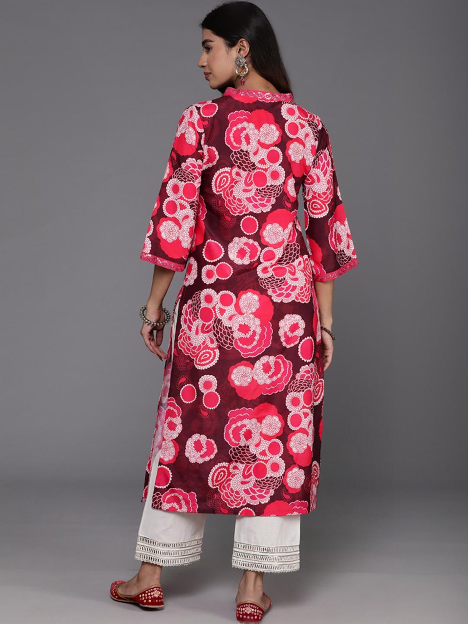 Varanga Maroon Cotton Printed Straight Kurta