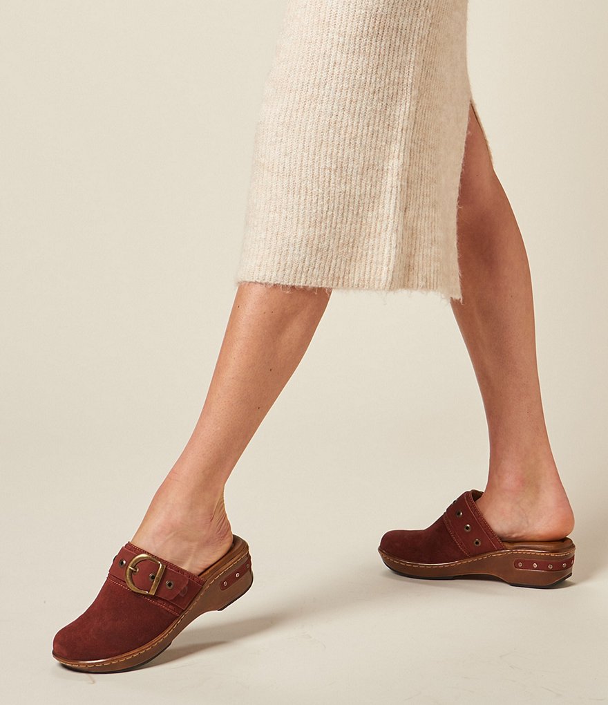 Born Banyan Suede Buckled Strap Suede Leather Clogs