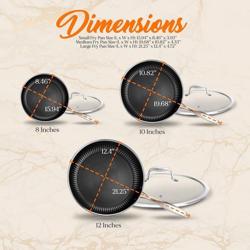 NutriChef Nonstick 6 Piece Tri Ply Stainless Steel Kitchen Cookware Frying Pan Set with Matching See Through Tempered Glass Lids