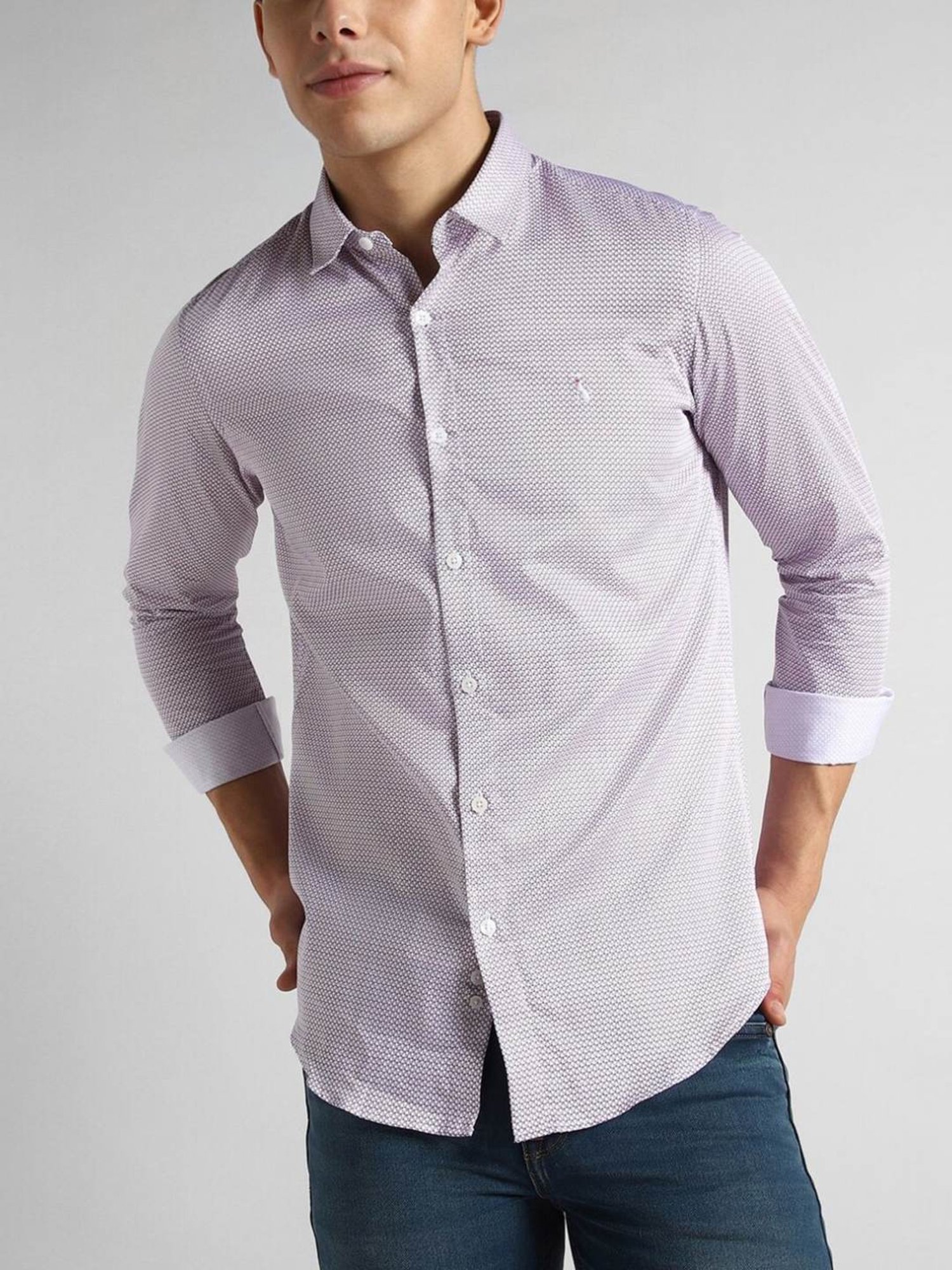 Simon Carter London Purple Printed Slim Fit Shirt