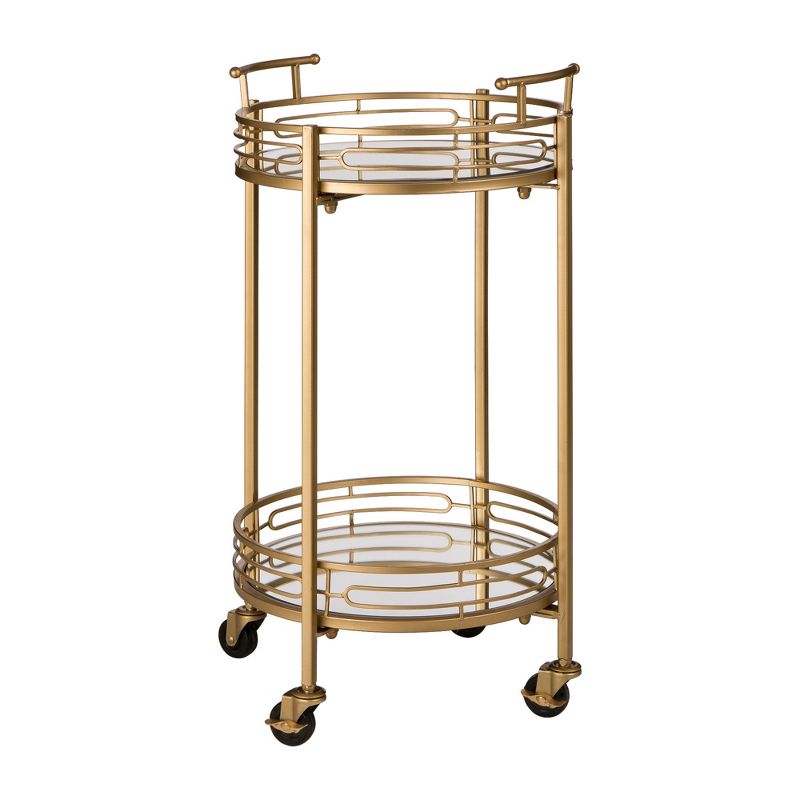 Deluxe Metal Round Mirrored Bar Cart Gold - Glitzhome