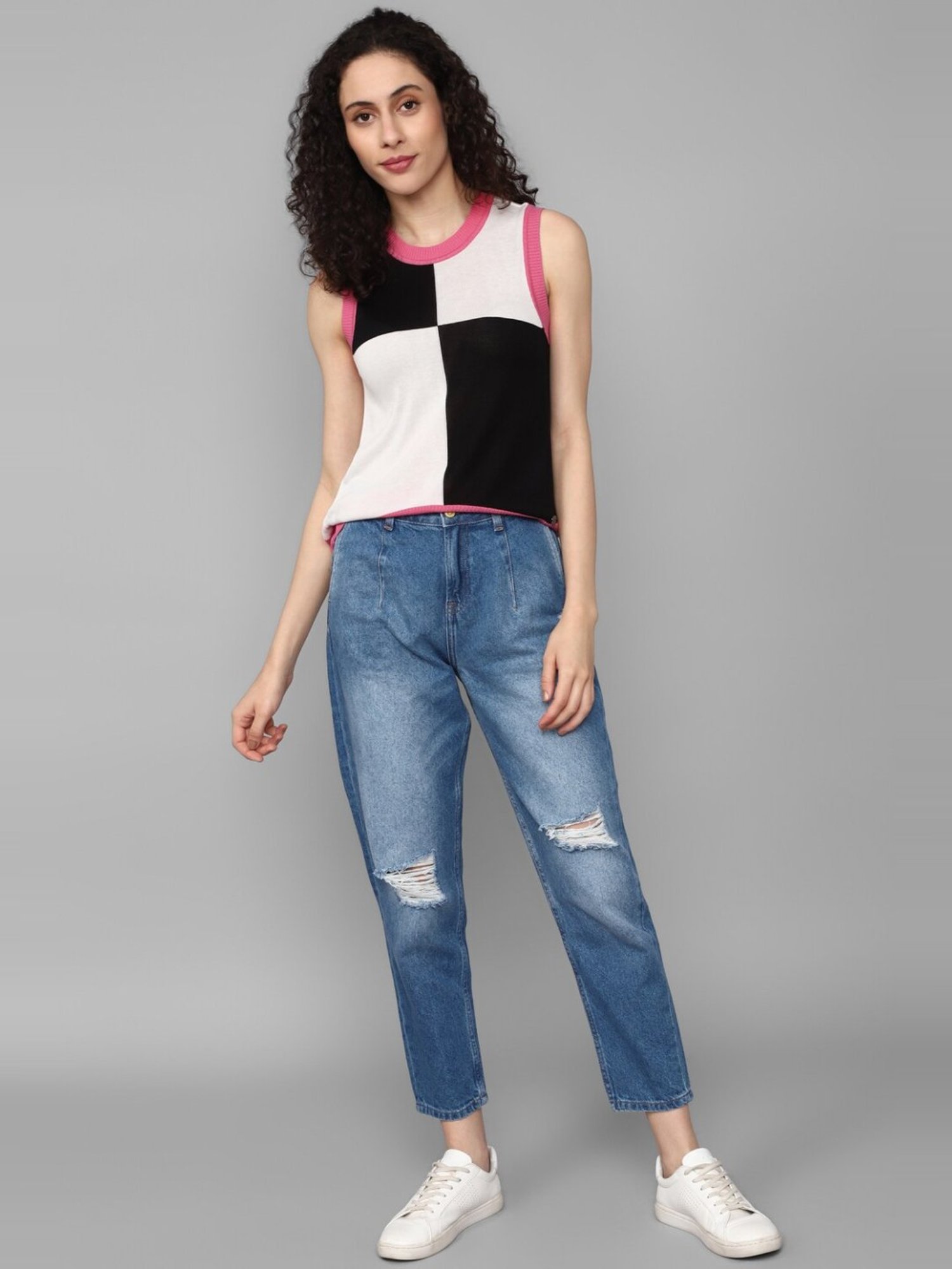 Allen Solly Black & White Color-Block Top