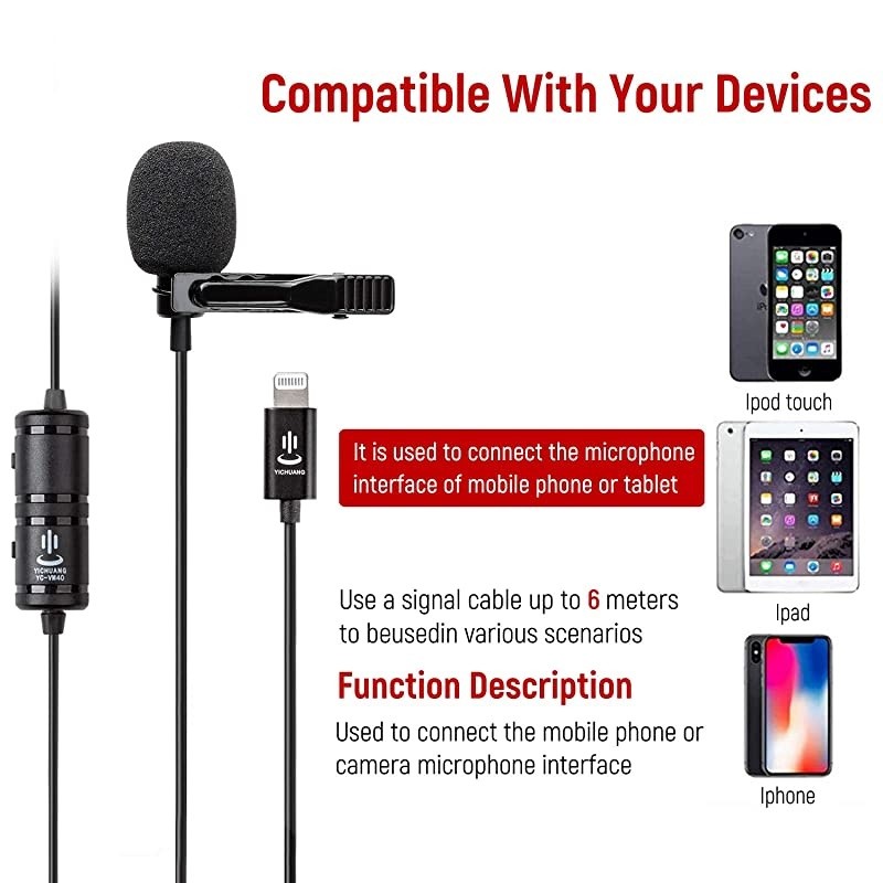 kit for iPhoneLavalier Lapel Speaker Omnidirectional Audio Video Recording for iPhone X Xr Xs Max 11 Pro 8 8plus 7 7plus 6 6plusiPad6M196ft