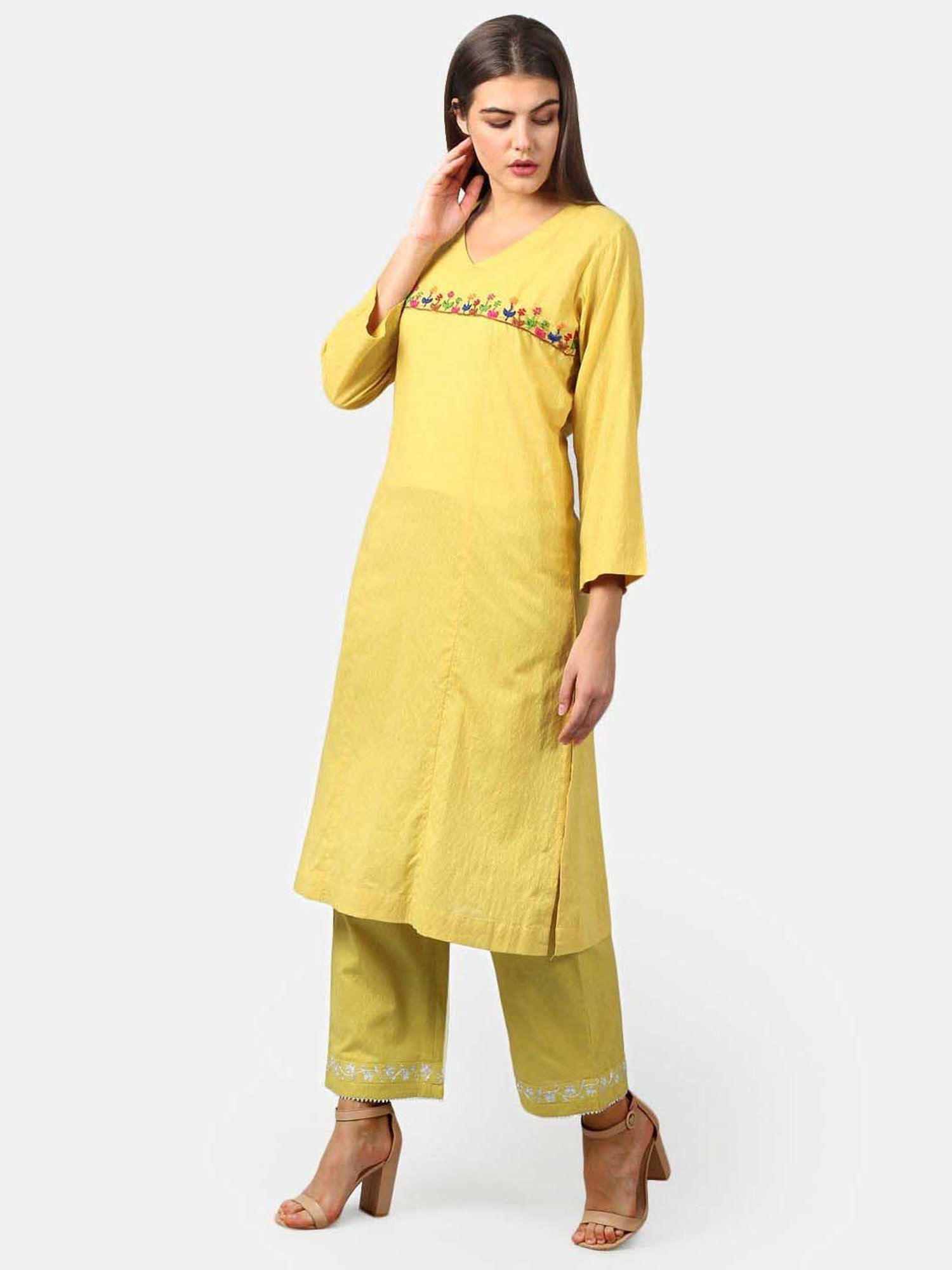 DART STUDIO Green Cotton Embroidered A Line Kurta