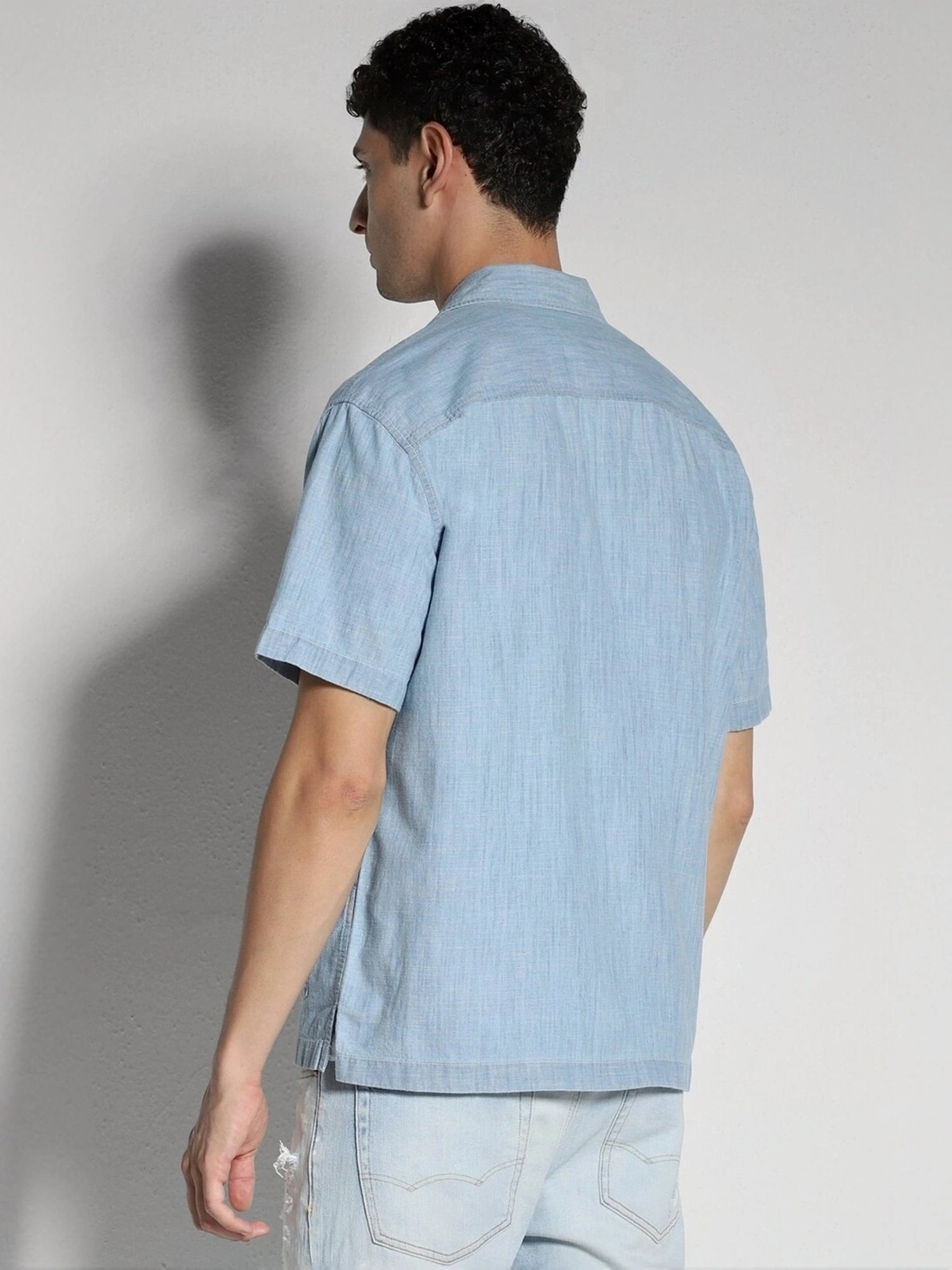 American Eagle Blue Cotton Regular Fit Denim Shirt