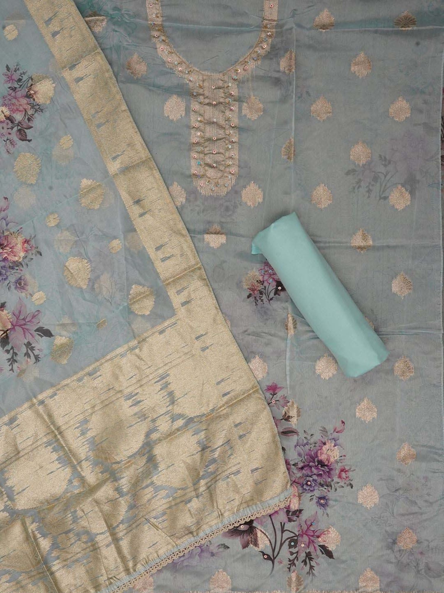 Jaipur Kurti Blue Woven Pattern Unstitched Dress Material