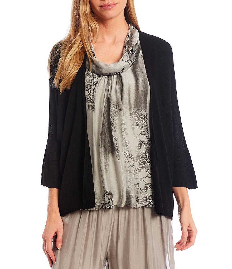 M Made in Italy 3/4 Sleeve Open Front Knit Cardigan