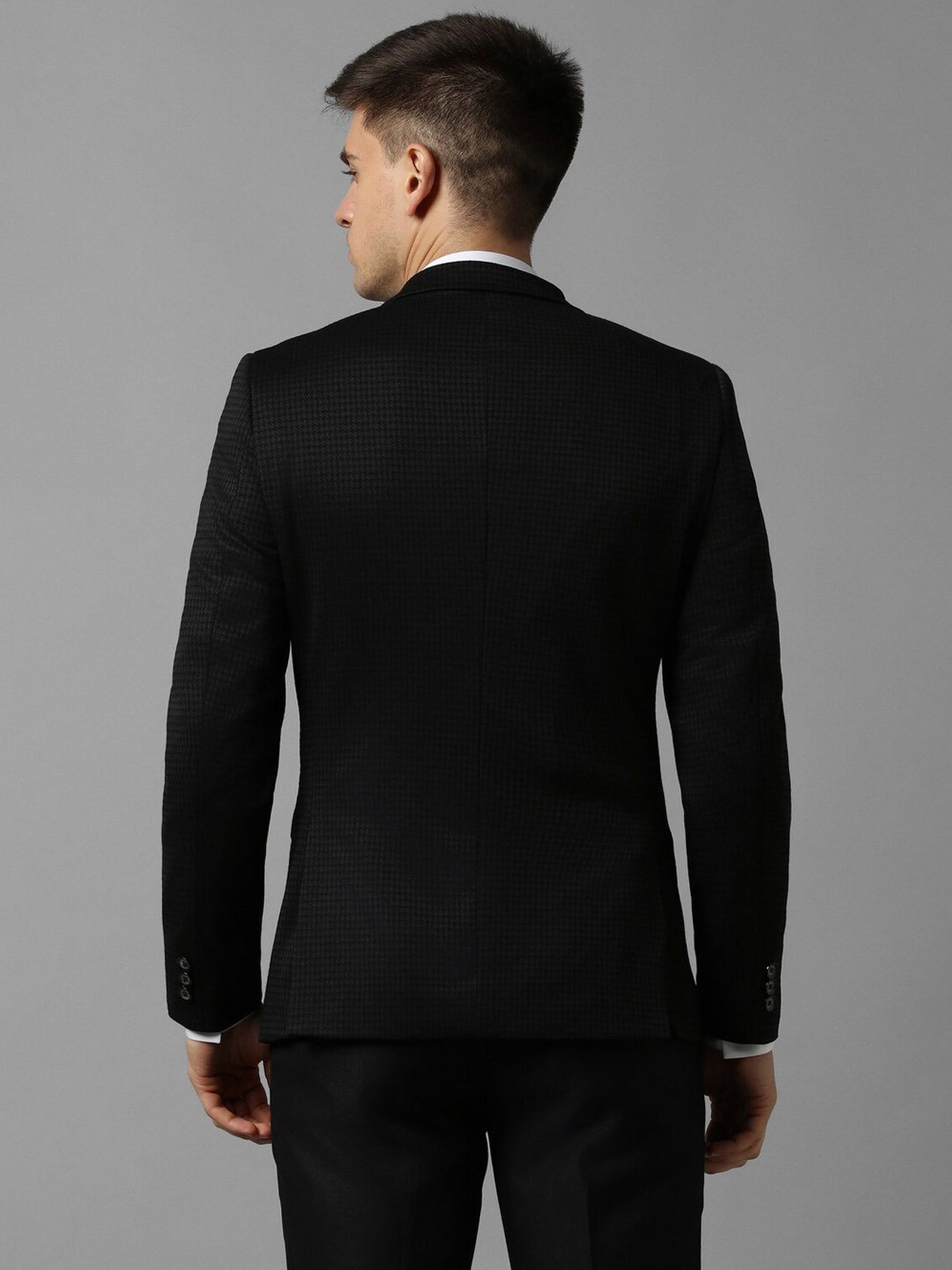 Allen Solly Black Slim Fit Checks Blazer