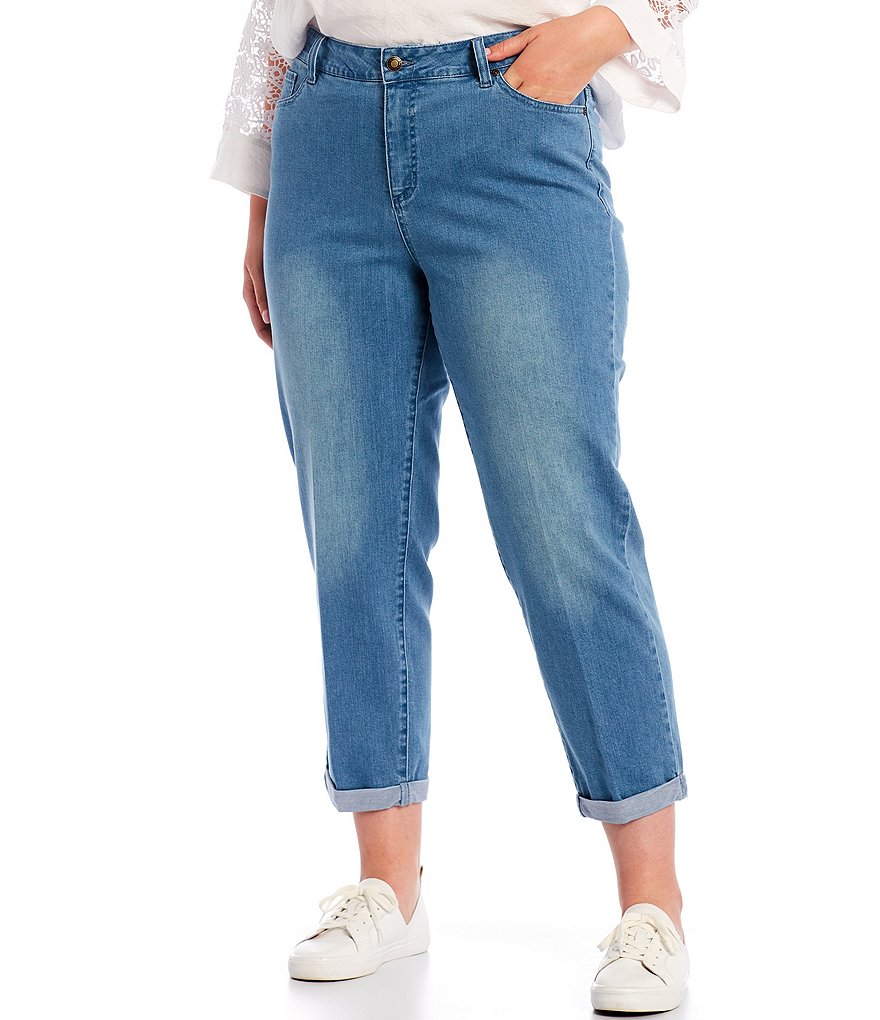 Multiples Plus Size Stretch Denim Contour Waist Slim Skinny Leg Crop Jeans