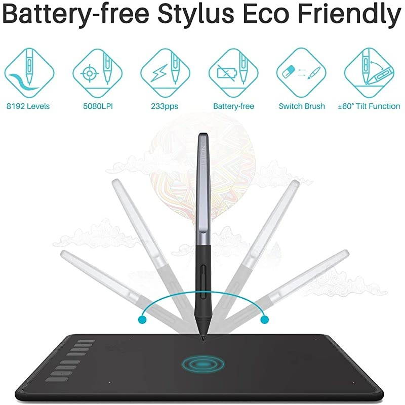 Inspiroy H950P Graphics Drawing Tablet with Tilt Response Battery-Free Stylus and 8192 Pen Pressure