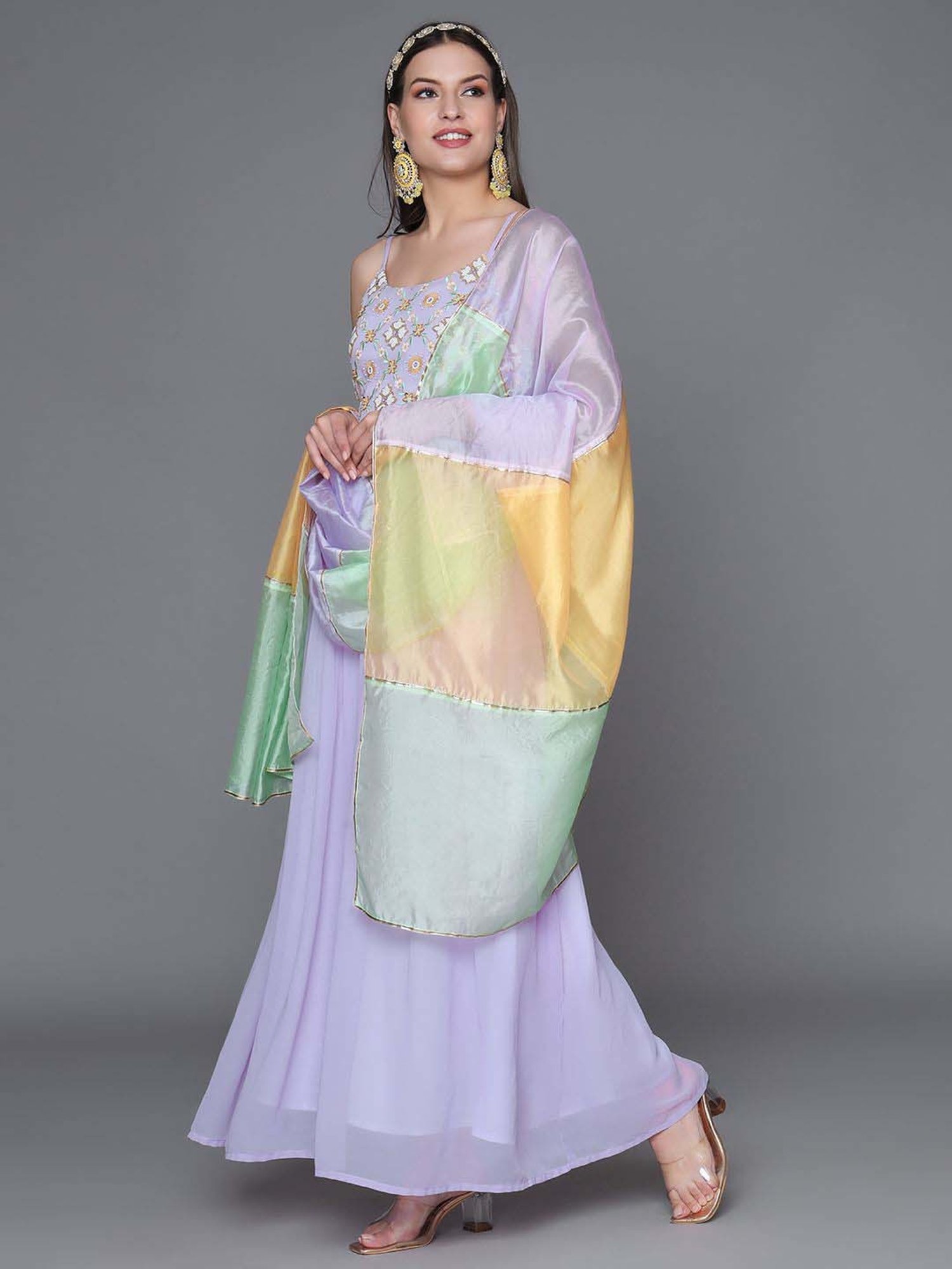 Heeposh Purple Embellished Dress With Dupatta