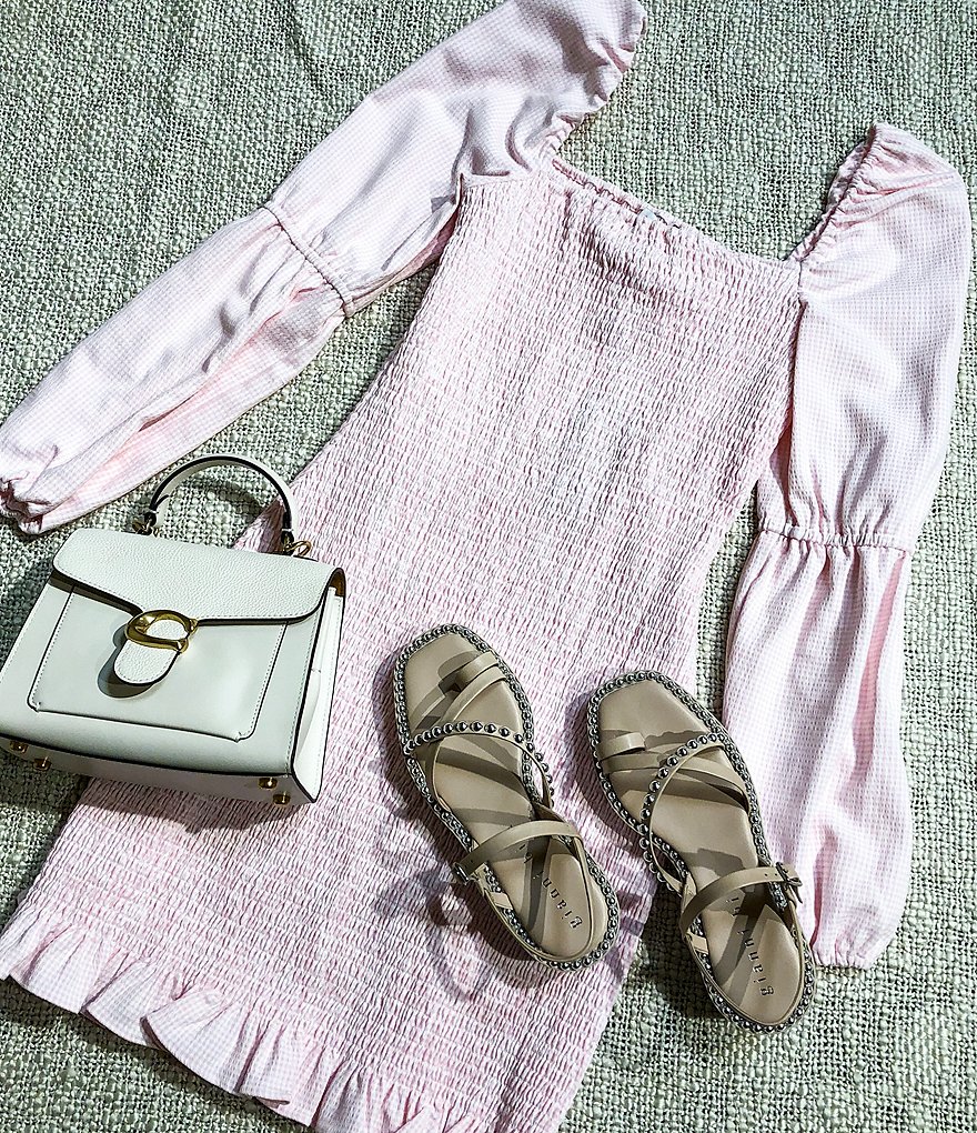 Gianni Bini Tally Square Neck Long Sleeve Smocked Dress