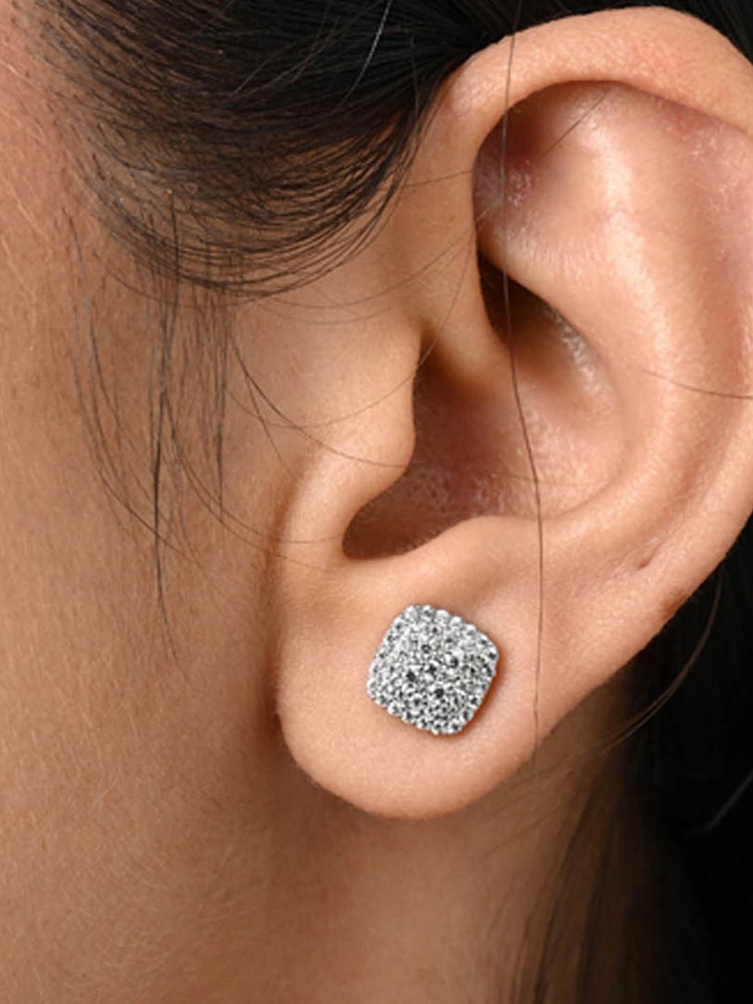 Clara 925 Silver Platinum Plated Swiss Zirconia Queen of Diamonds Stud Earrings Gift for Women