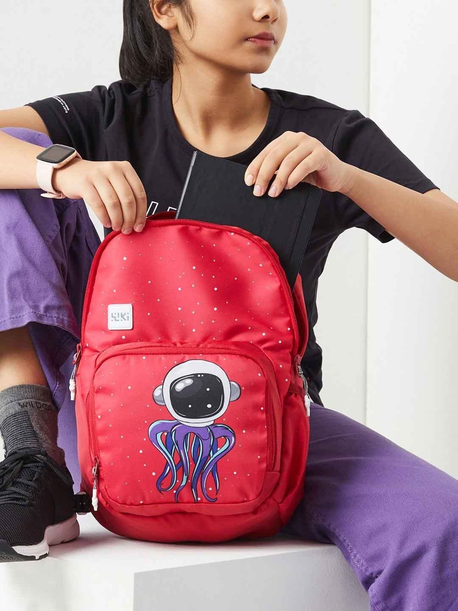 Wiki Back to School Champ 1 Red Polyester Printed Backpack - 11 Ltrs