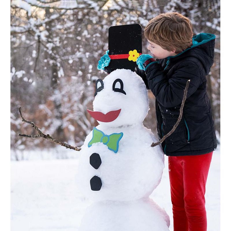 HearthSong - Decorate-a-Great Snowman Kit, Includes 40 Different Painted Wood Features with Storage Bag