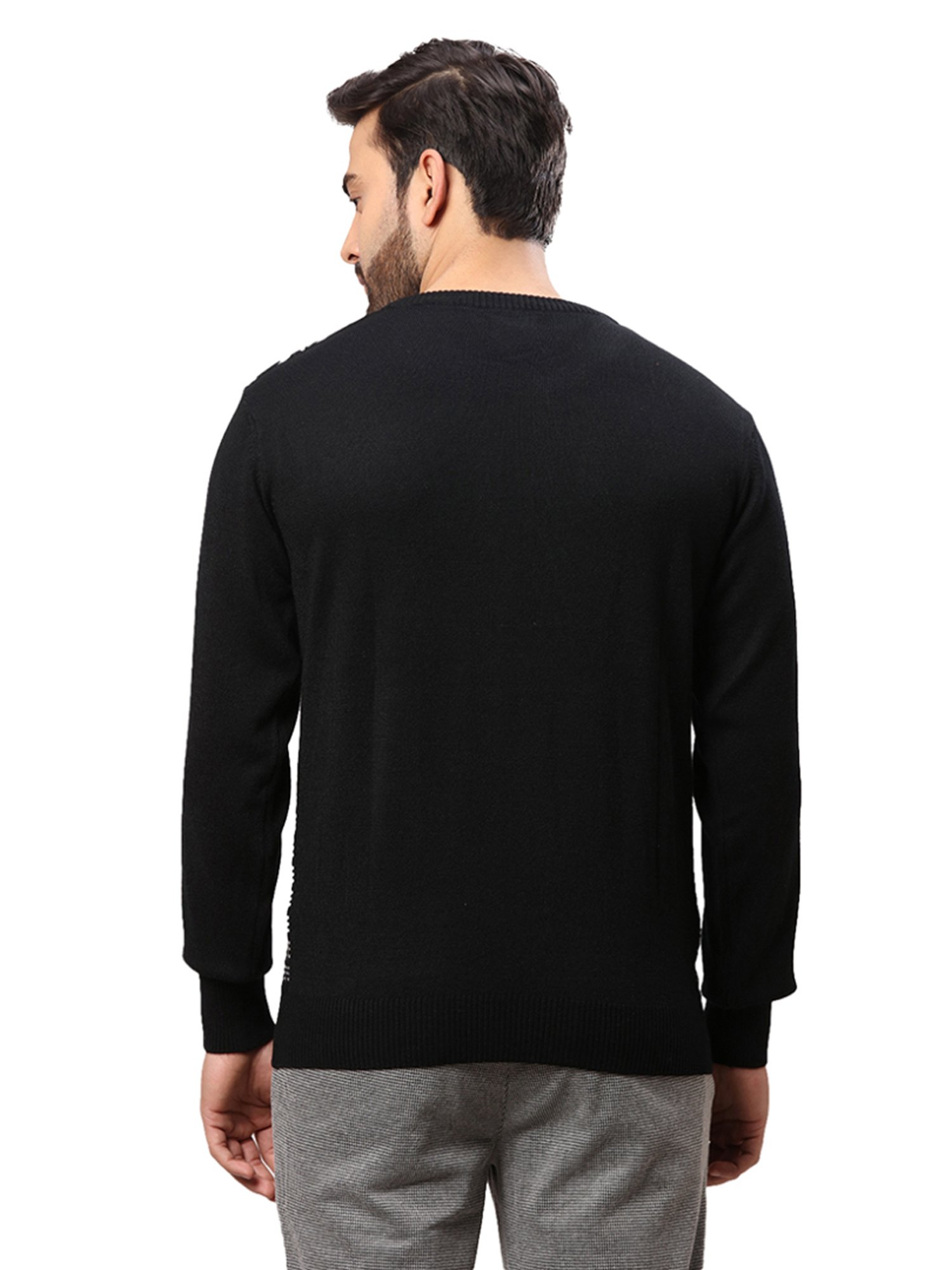 Raymond Black Regular Fit Printed Sweater