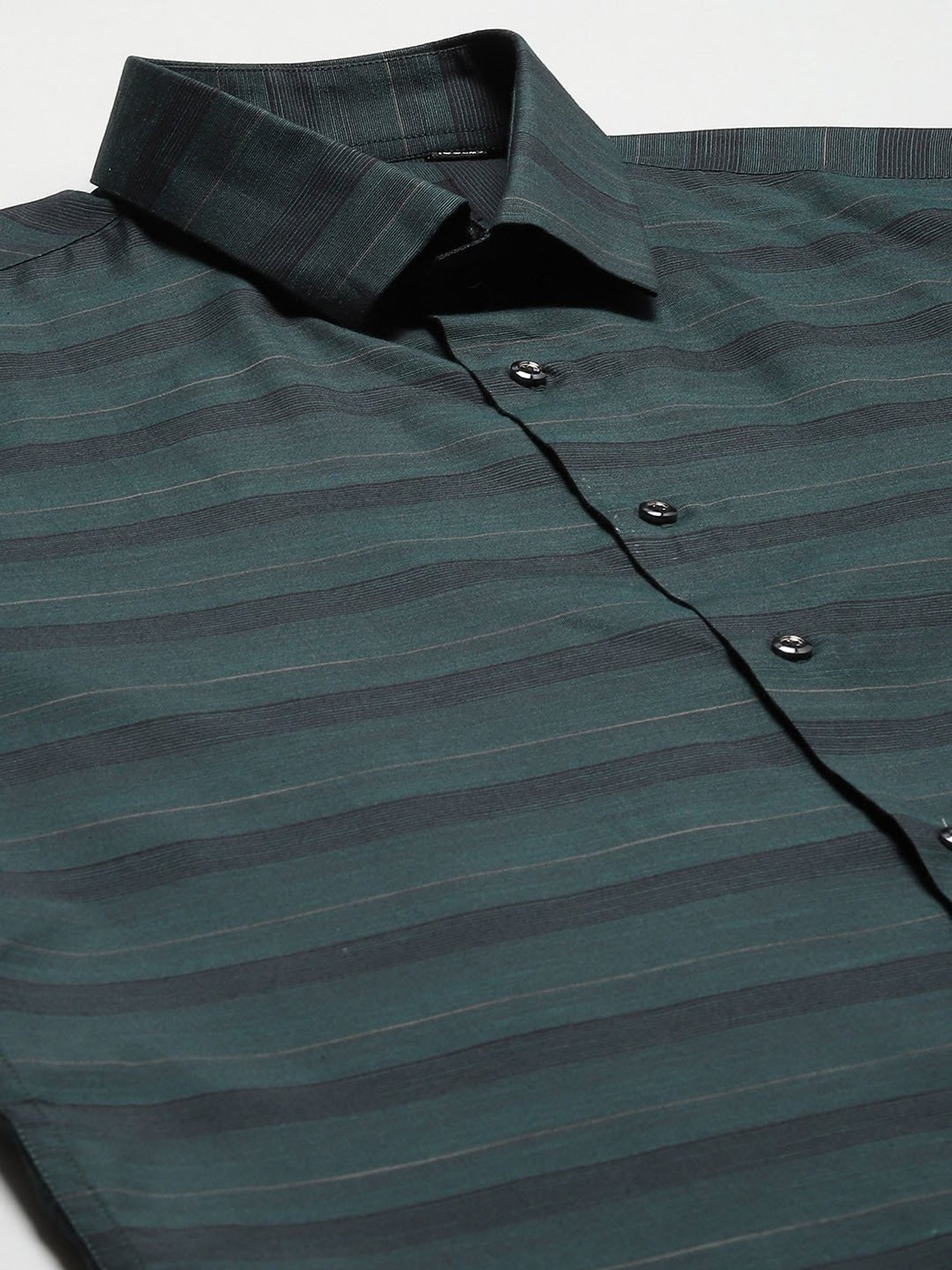 ManQ Green Regular Fit Striped Shirt