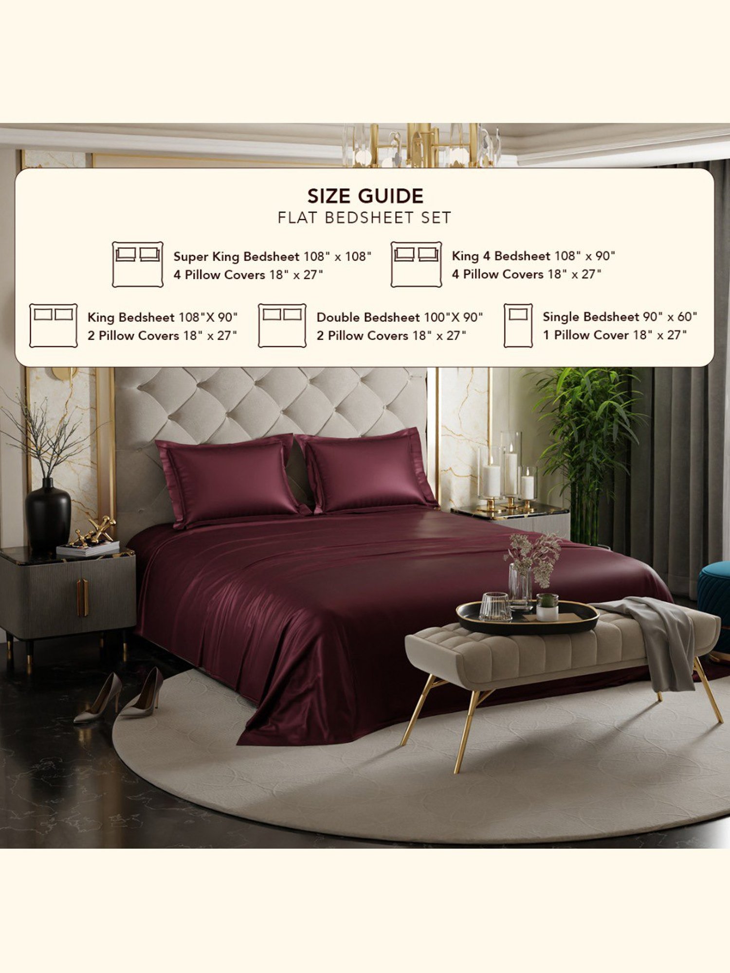 Stoa Paris Date Night Collection Velvet Wine Polyester 300 TC Double Bed Sheet With 2 Pillow Covers