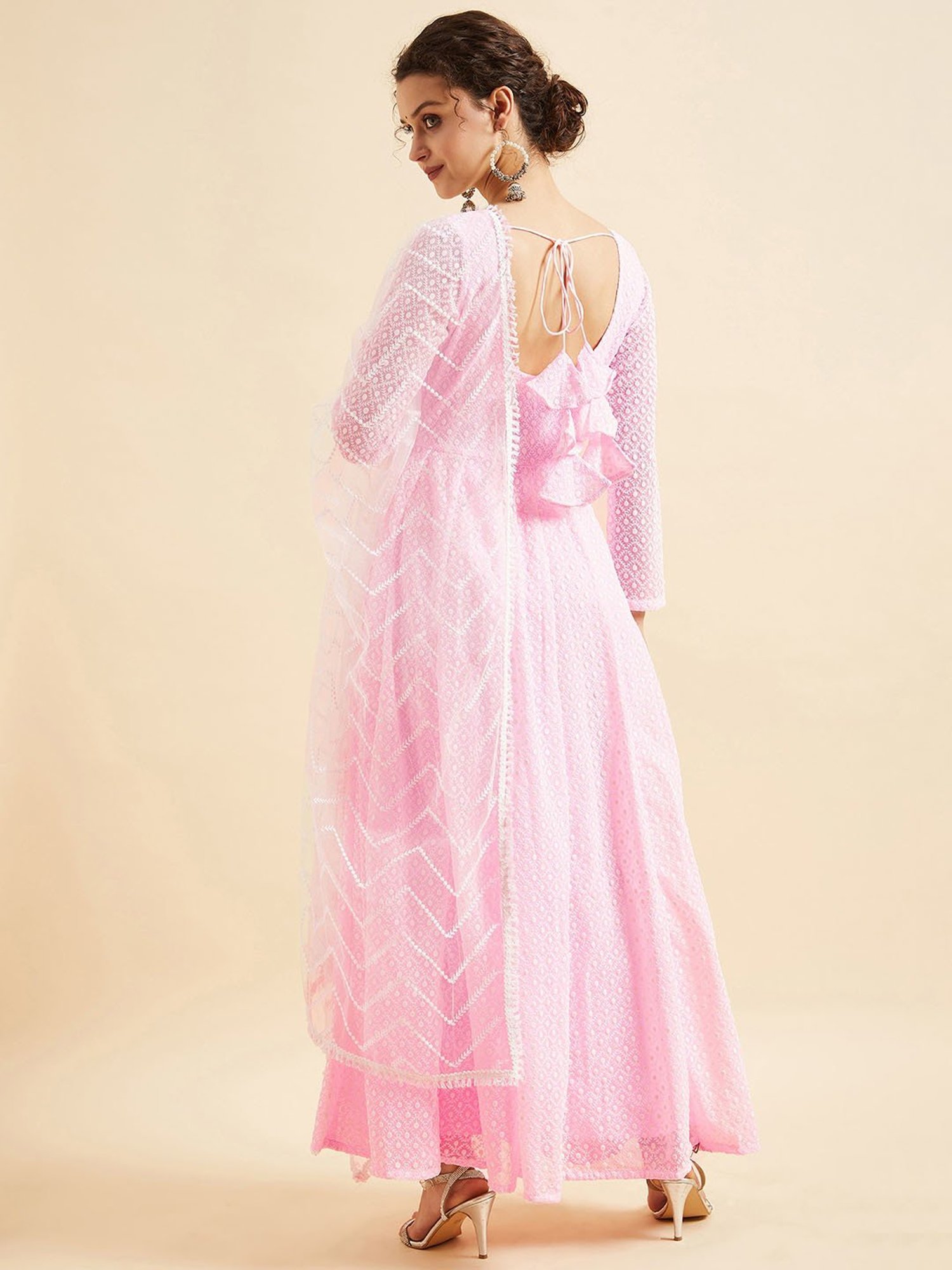 PANIT Pink Embroidered Ethnic Dress With Dupatta