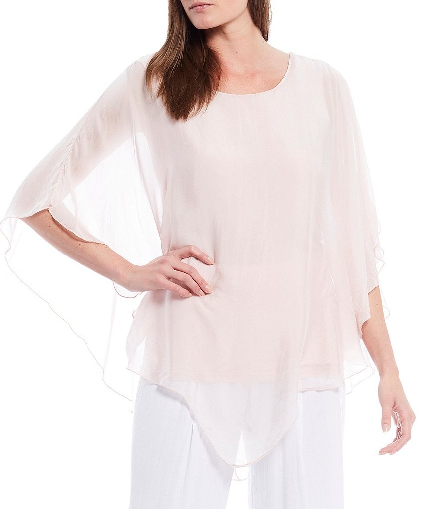 M Made in Italy 3/4 Sleeve Asymmetrical Hem Silky Woven Top