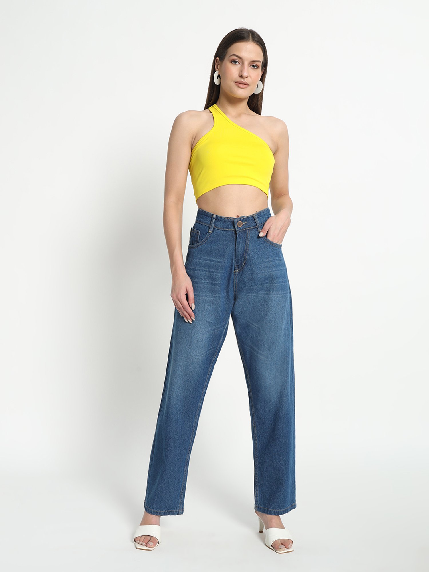 Angelfab Light Blue Cotton Straight Fit High Rise Jeans