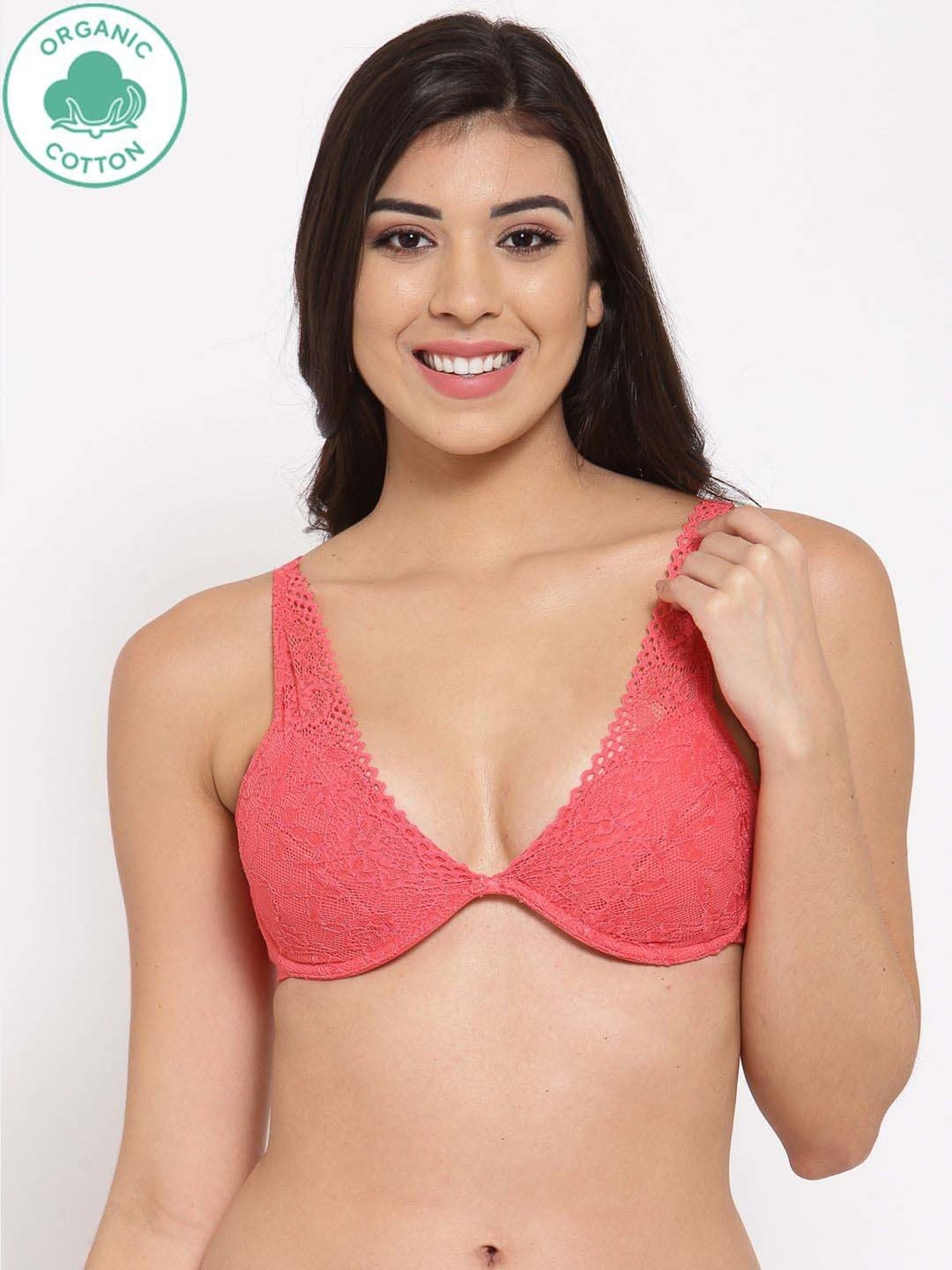 Inner Sense Pink Lace Work Cotton Shaper Bra