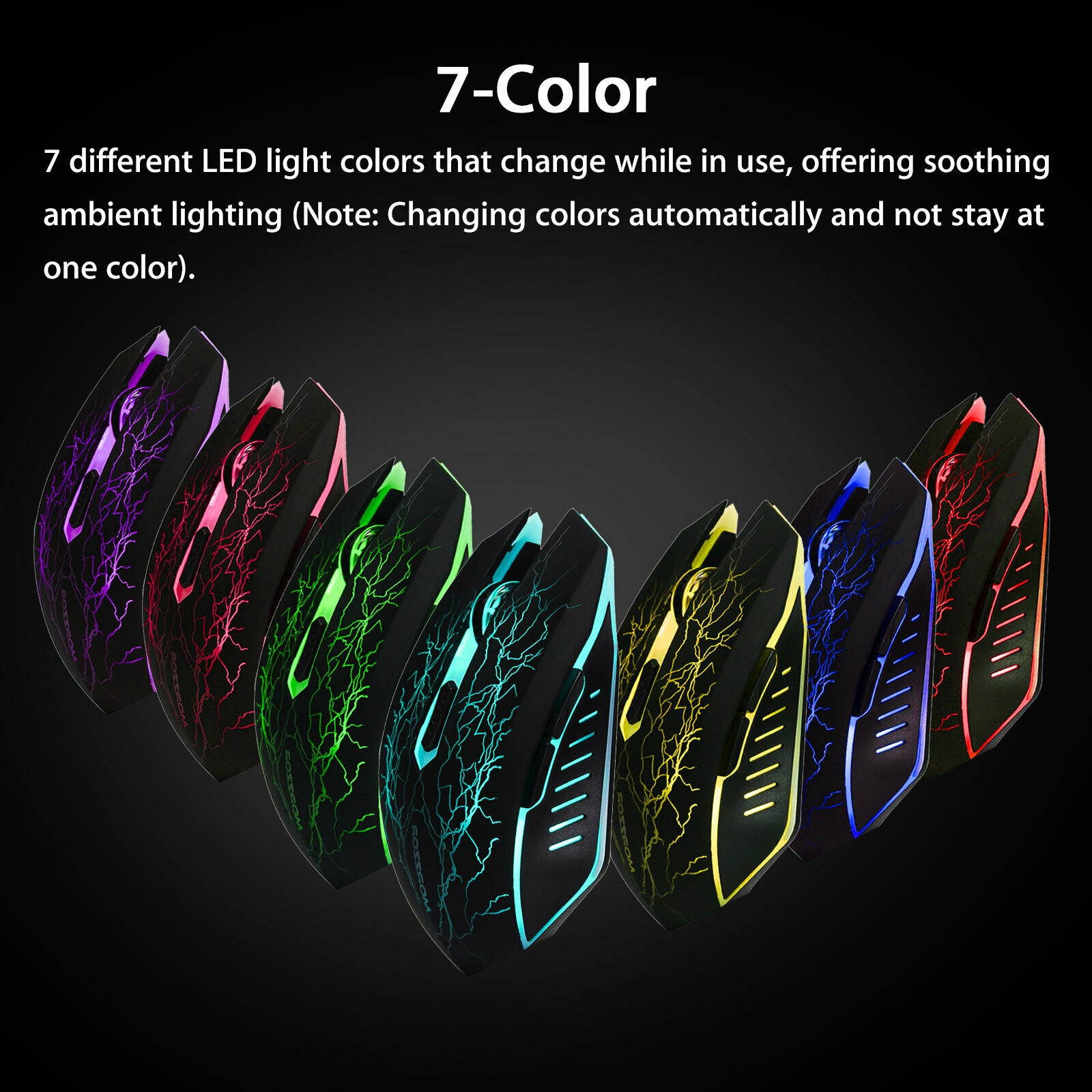 1600DPI 7 CoIor LED Wireless Mouse USB Ergonomic Mice For Laptop PC Computer