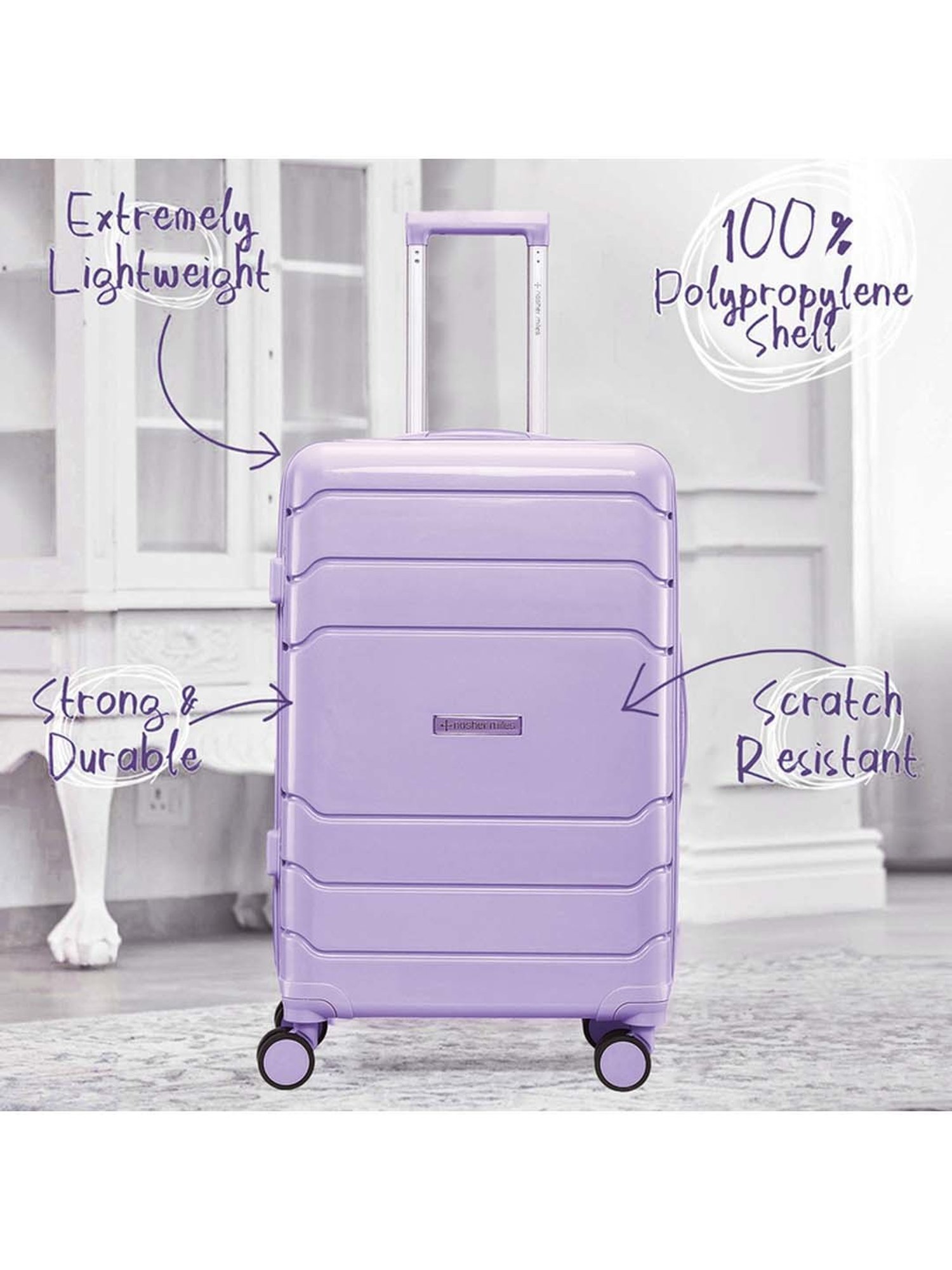 NASHER MILES Lisbon Hard Sided Polypropylene Check-In Luggage Pastel Purple 28 Inch|75CM Trolley Bag
