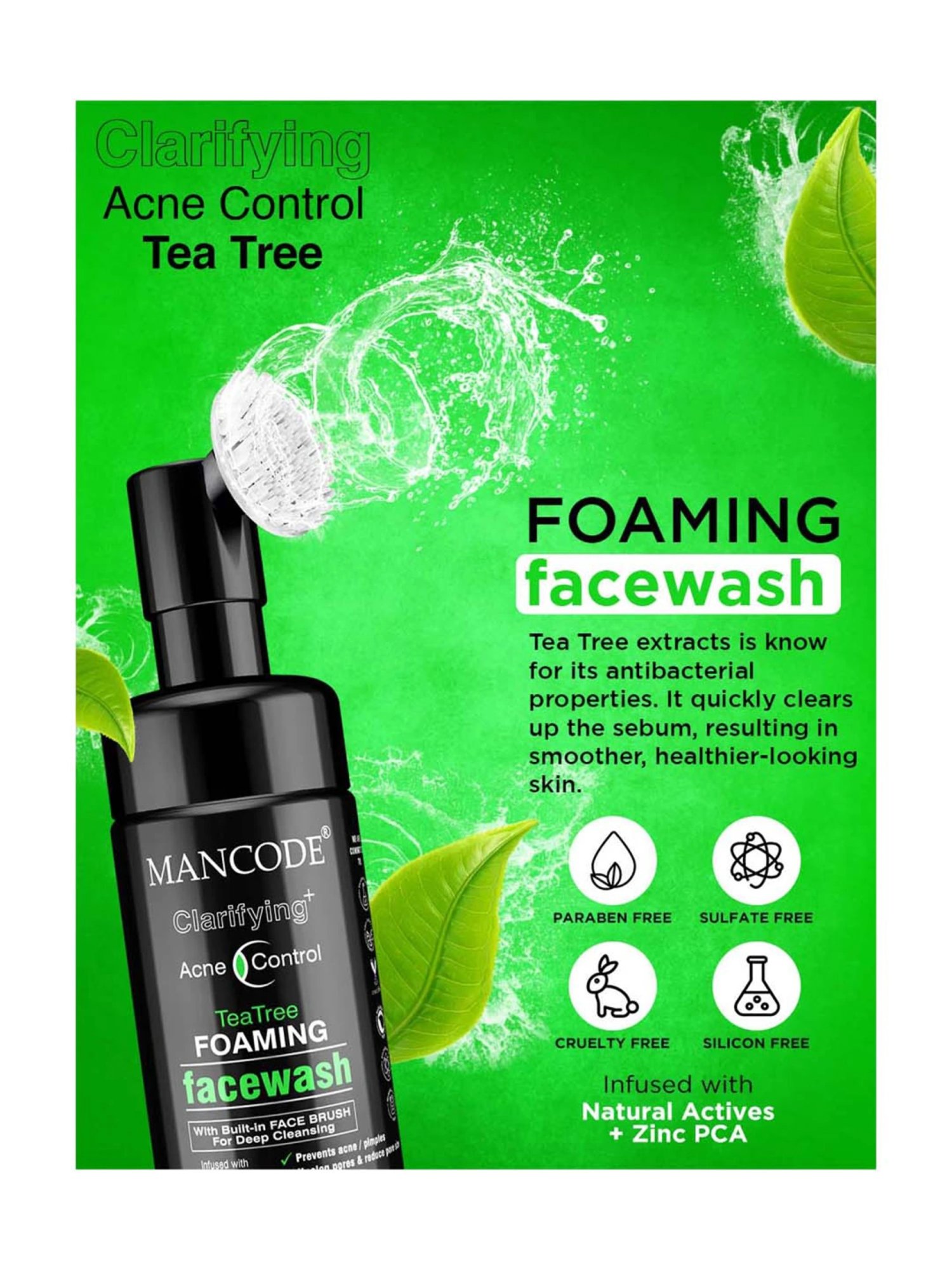 Mancode Detoxifying De Tan, Vitamin C & Acne Control Tea Tree Foaming Facewash (Pack of 3)
