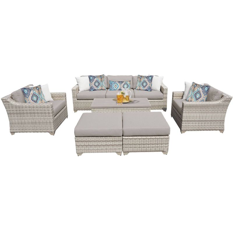 Fairmont 8pc Patio Sectional Seating Set with Club Chairs & Cushions - Beige - TK Classics