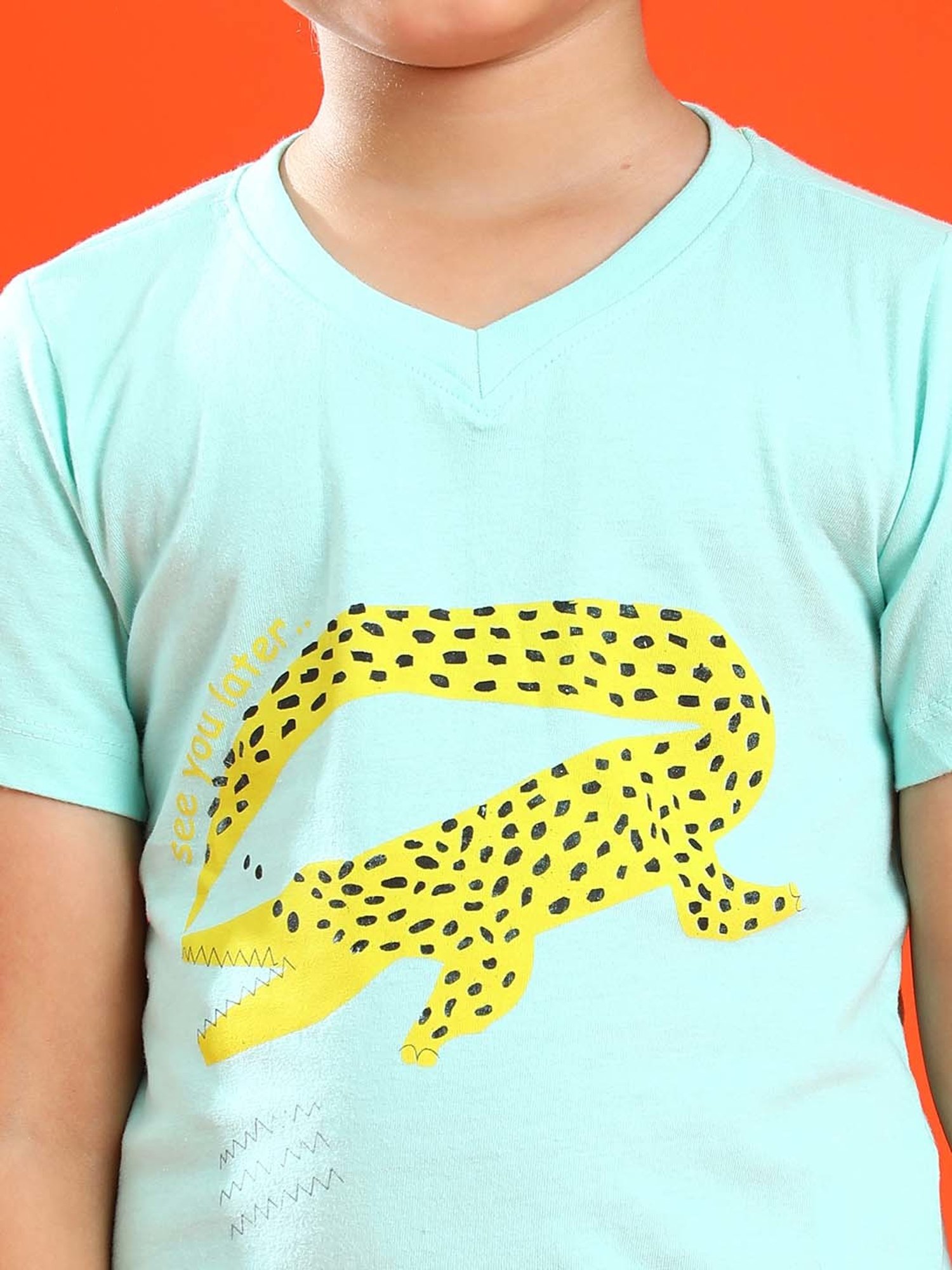 Tales & Stories Kids Aqua Blue Cotton Printed T-Shirt