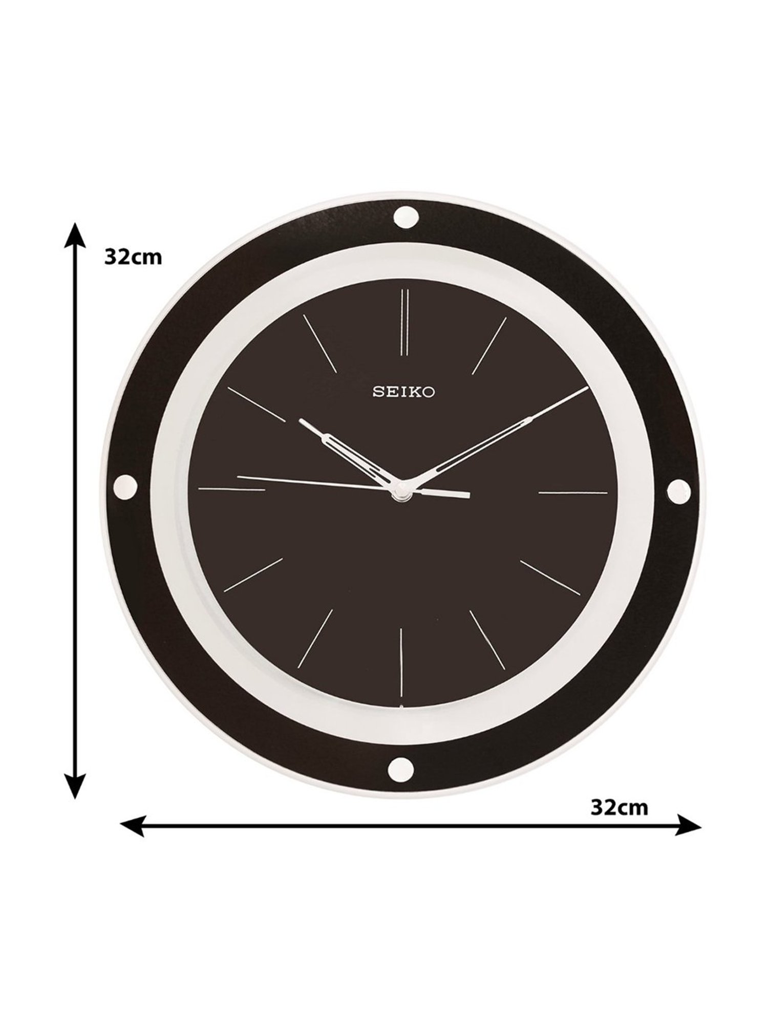 SEIKO elegant black & white plastic wall clock with sweep movement