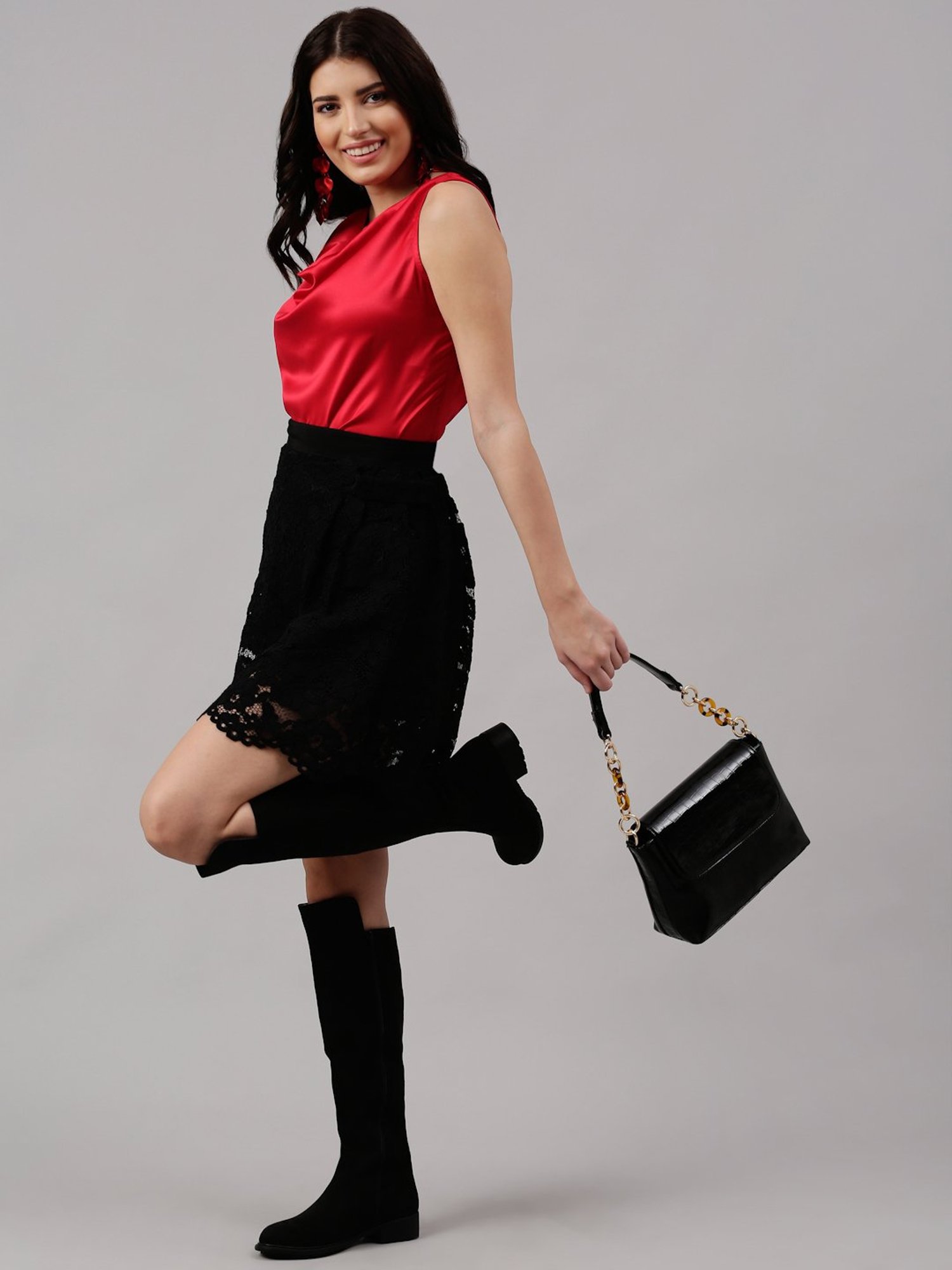 NEUDIS Red Cowl Neck Top