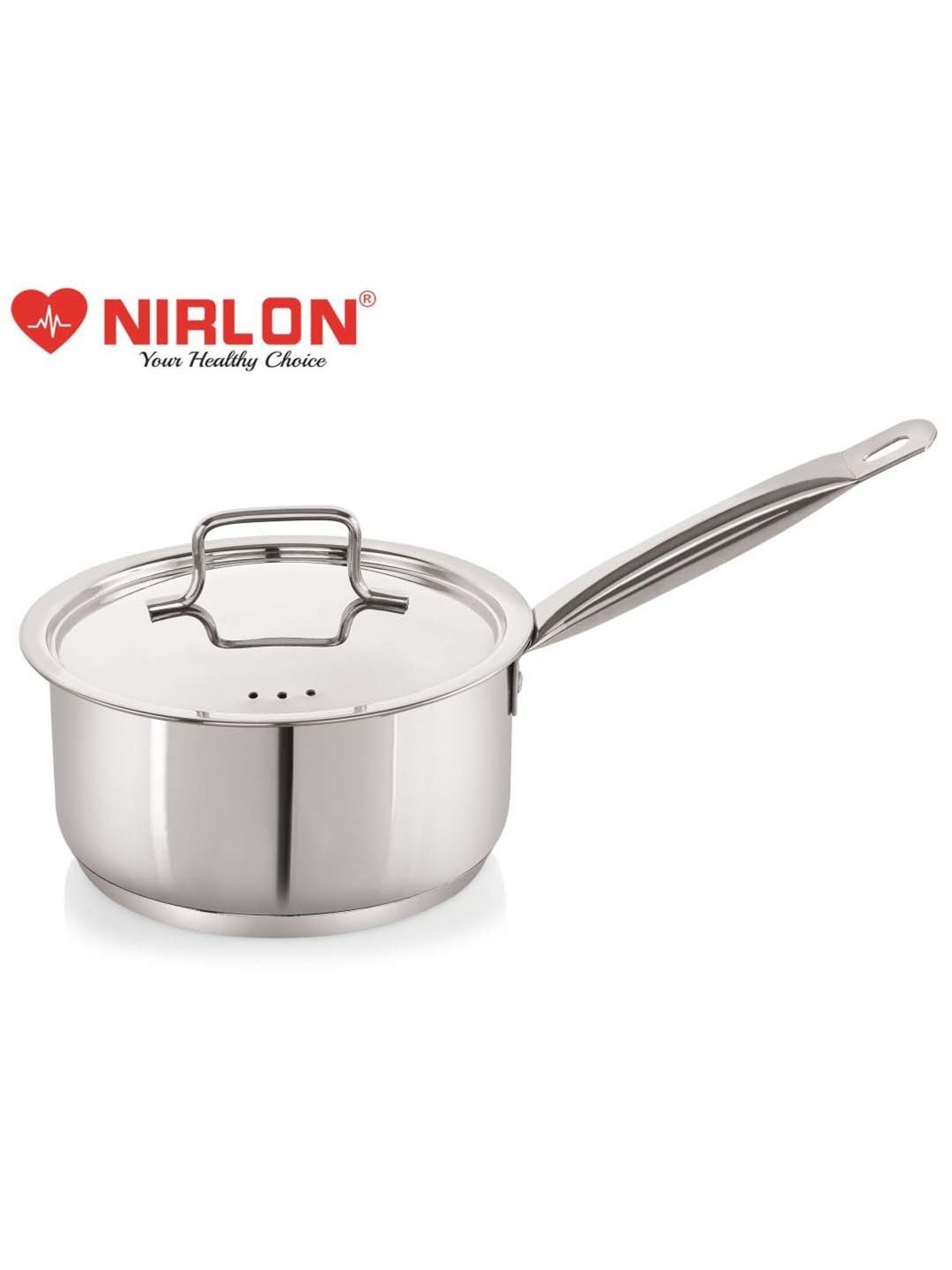 Nirlon Deluxe Silver Stainless Steel 14 cm Induction Tri-Ply Bottom Saucepan With Lid (1.2 L)
