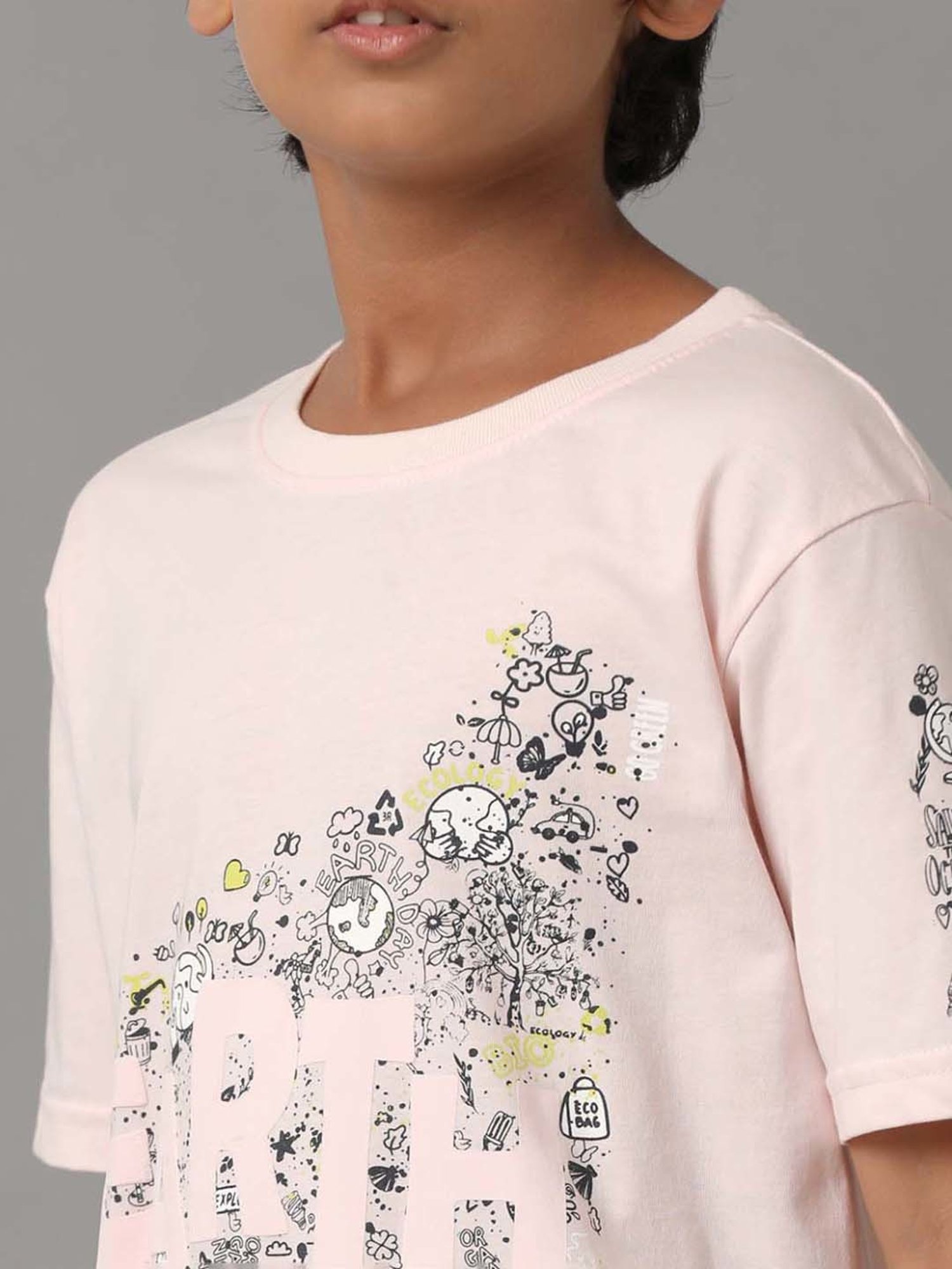 Under Fourteen Only Kids Peach Cotton Printed T-Shirt